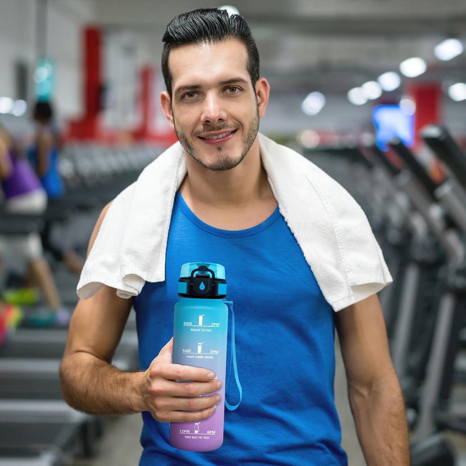 image:imageGourde Motivation 15L Gourde avec Filtre sans BPA tanche et Rutilisable Bouteille deau de Motivation avec Marqueur de Temps Bouteille Rutilisable pour lcole Sport Bureau Camping32oz1000ml Bleu Violet