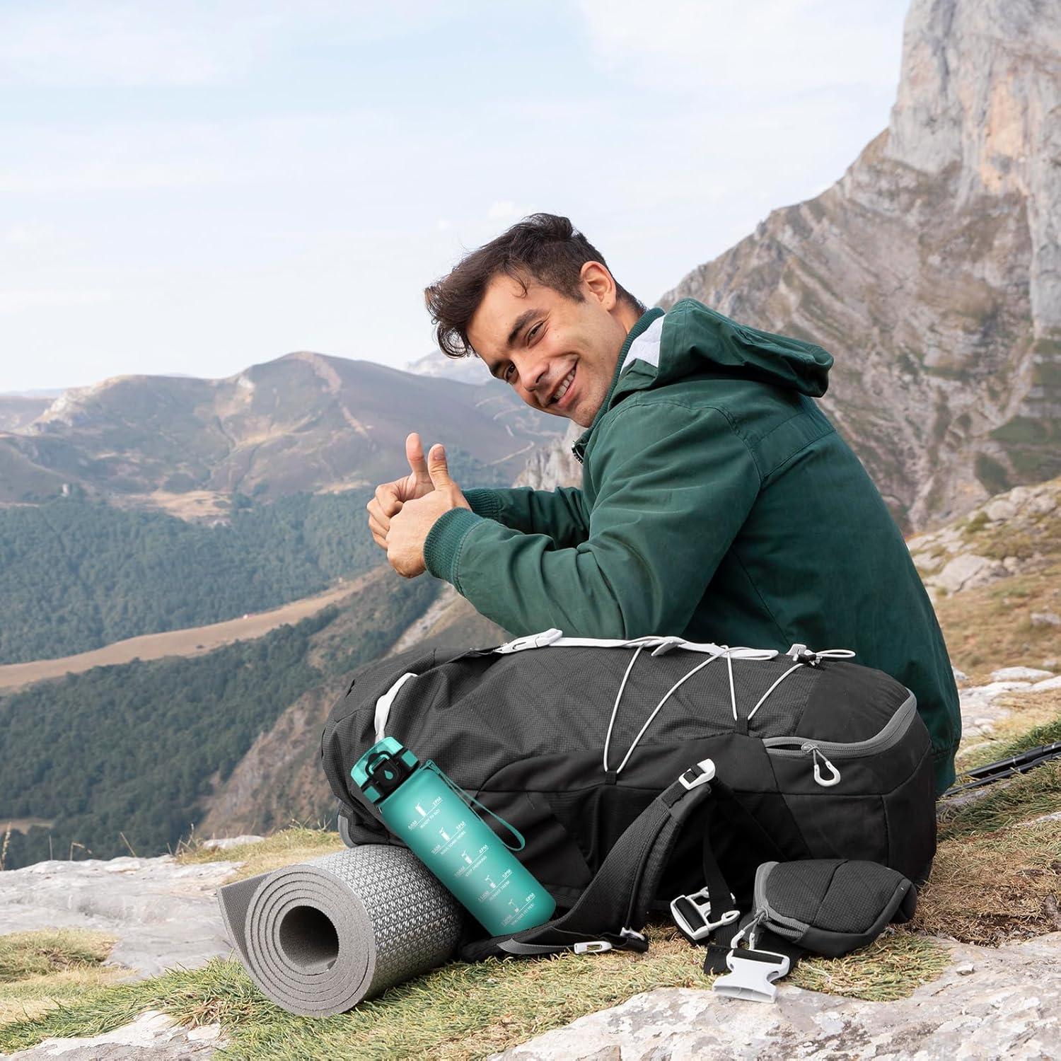 image:imageGourde Motivation 15L Gourde avec Filtre sans BPA tanche et Rutilisable Bouteille deau de Motivation avec Marqueur de Temps Bouteille Rutilisable pour lcole Sport Bureau Camping32oz1000ml Mat Bleuvert