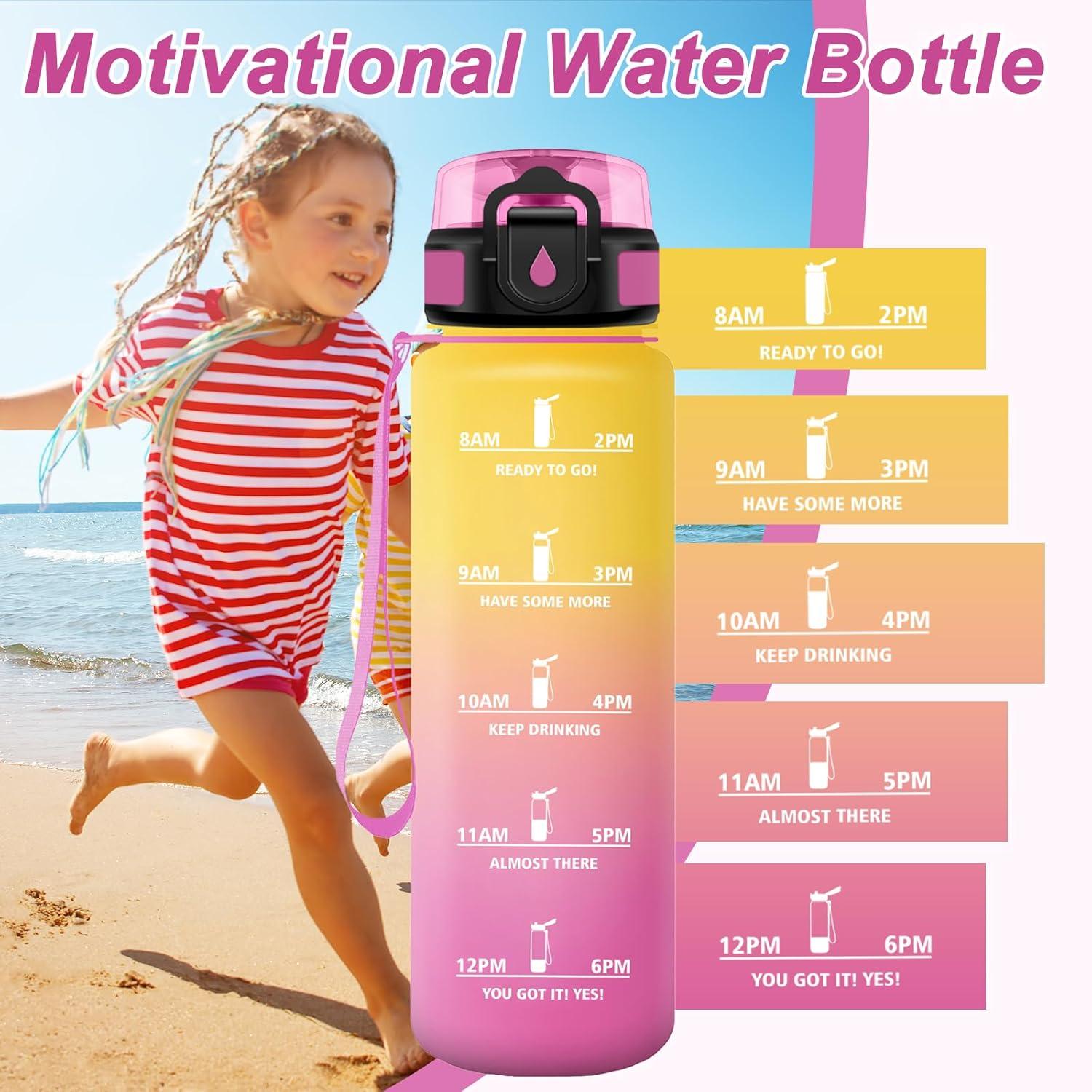 image:imageGourde Motivation 15L Gourde avec Filtre sans BPA tanche et Rutilisable Bouteille deau de Motivation avec Marqueur de Temps Bouteille Rutilisable pour lcole Sport Bureau Camping17oz500ml Jaune Rose