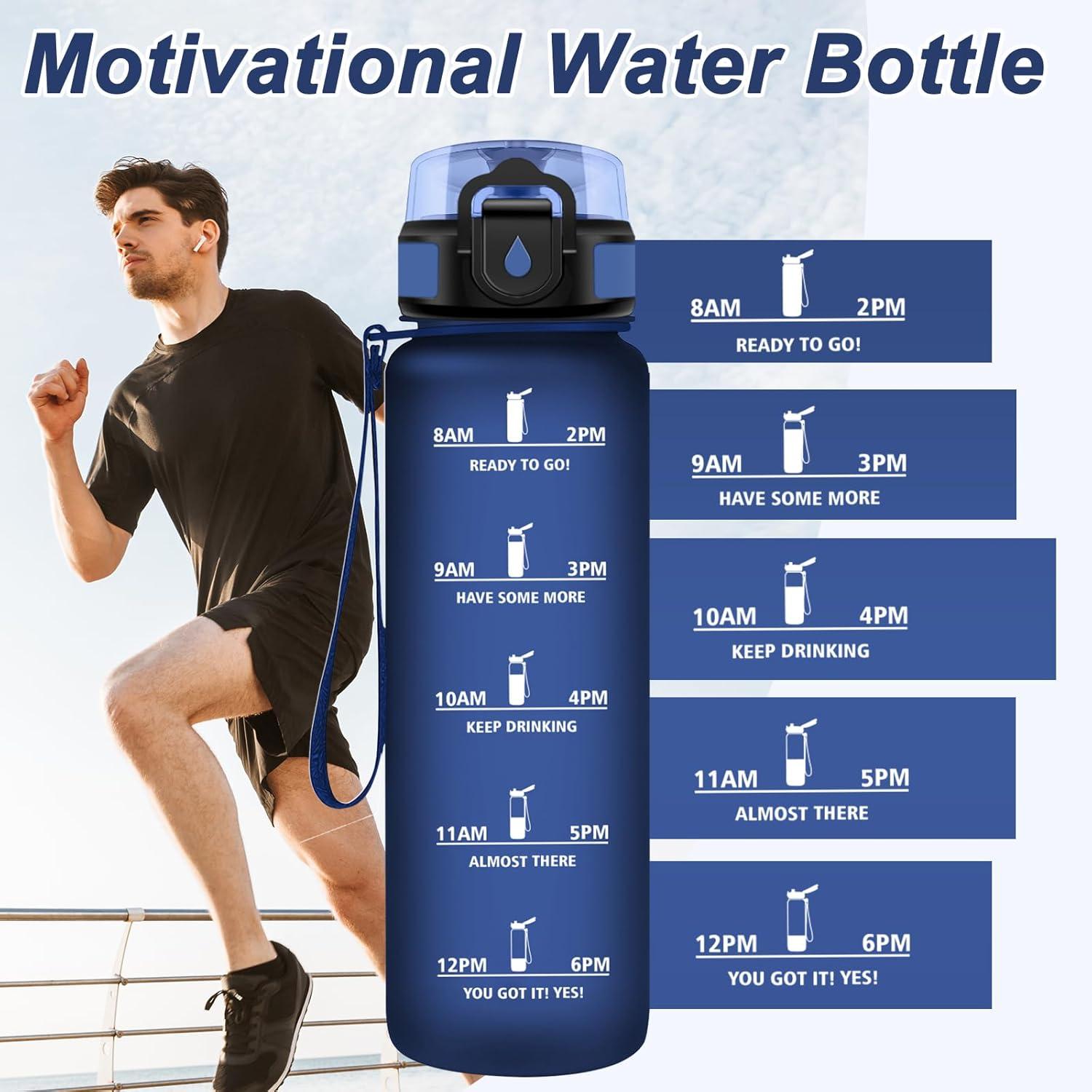 image:imageGourde Motivation 15L Gourde avec Filtre sans BPA tanche et Rutilisable Bouteille deau de Motivation avec Marqueur de Temps Bouteille Rutilisable pour lcole Sport Bureau Camping32oz1000ml Mat Bleu Marine