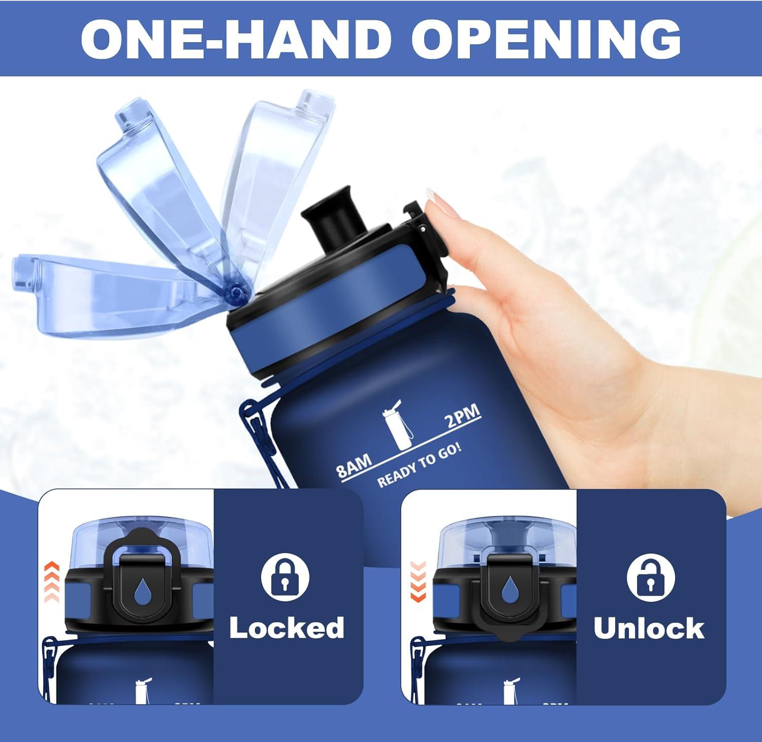 image:imageGourde Motivation 15L Gourde avec Filtre sans BPA tanche et Rutilisable Bouteille deau de Motivation avec Marqueur de Temps Bouteille Rutilisable pour lcole Sport Bureau Camping17oz500ml Mat Bleu Marine