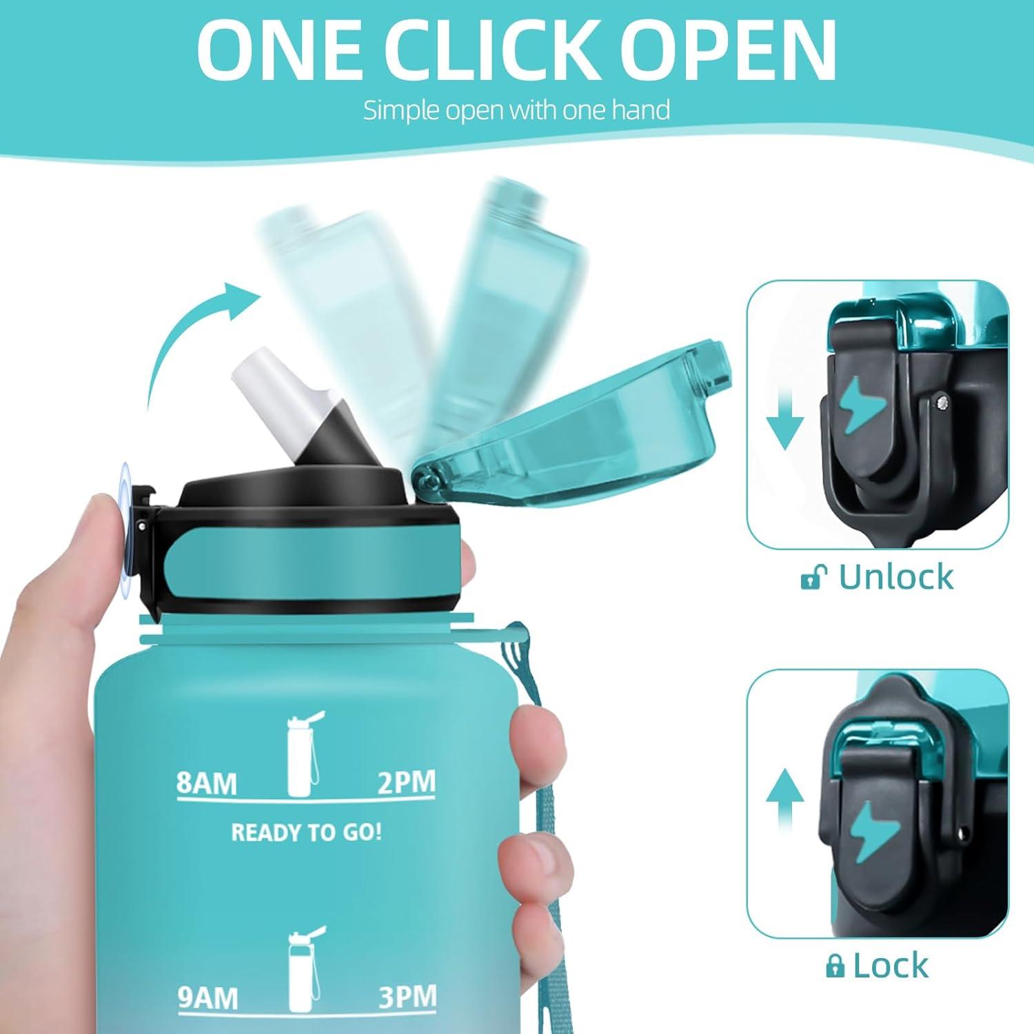 image:imageHoneyHolly Gourde 15L Bouteille Gourde Sport avec Paille Gourde Motivation avec Marqueur de Temps Bouteille deau tanche Bouteille deau pour Randonne Camping Fitness CyclismeVert Poudre 1500ml