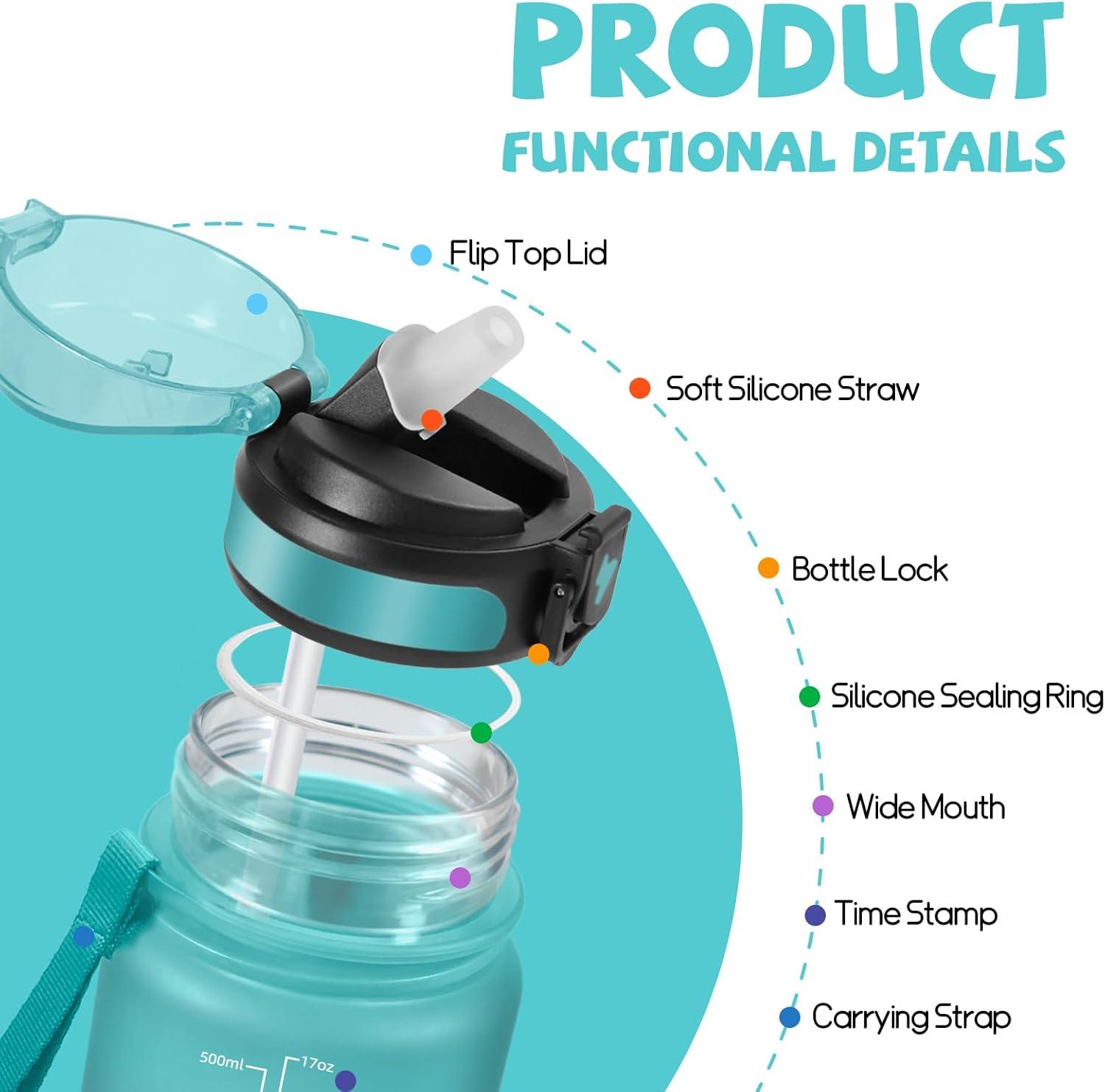 image:imageHoneyHolly Gourde 15L Bouteille Gourde Sport avec Paille Gourde Motivation avec Marqueur de Temps Bouteille deau tanche Bouteille deau pour Randonne Camping Fitness CyclismeVert Poudre 500ml