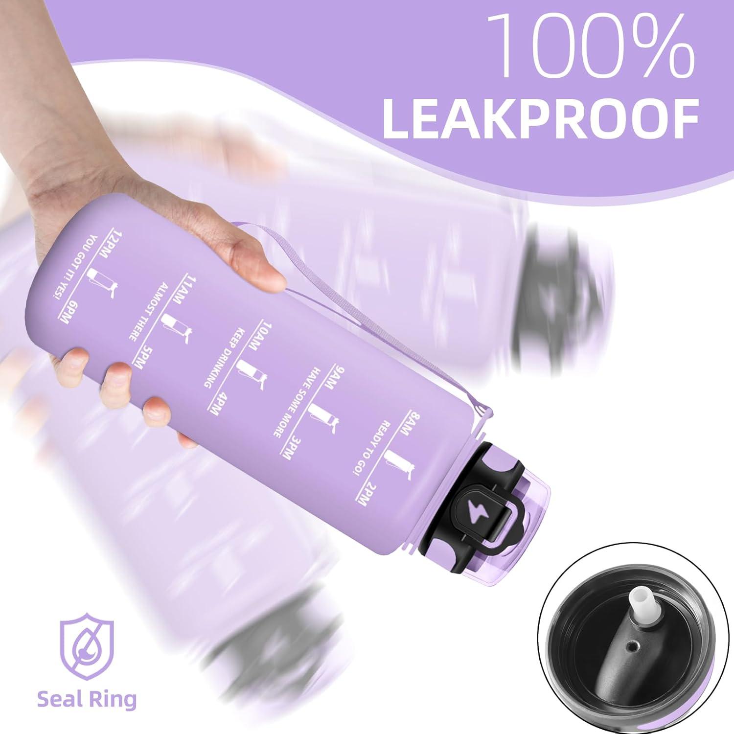image:imageHoneyHolly Gourde 15L Bouteille Gourde Sport avec Paille Gourde Motivation avec Marqueur de Temps Bouteille deau tanche Bouteille deau pour Randonne Camping Fitness CyclismeViolet 1500ml