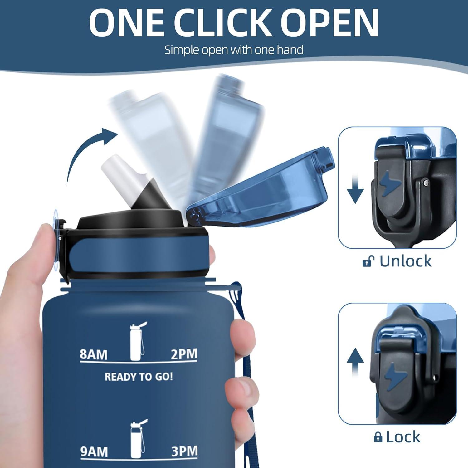 image:imageHoneyHolly Gourde 15L Bouteille Gourde Sport avec Paille Gourde Motivation avec Marqueur de Temps Bouteille deau tanche Bouteille deau pour Randonne Camping Fitness CyclismeBleu Marine 1500ml
