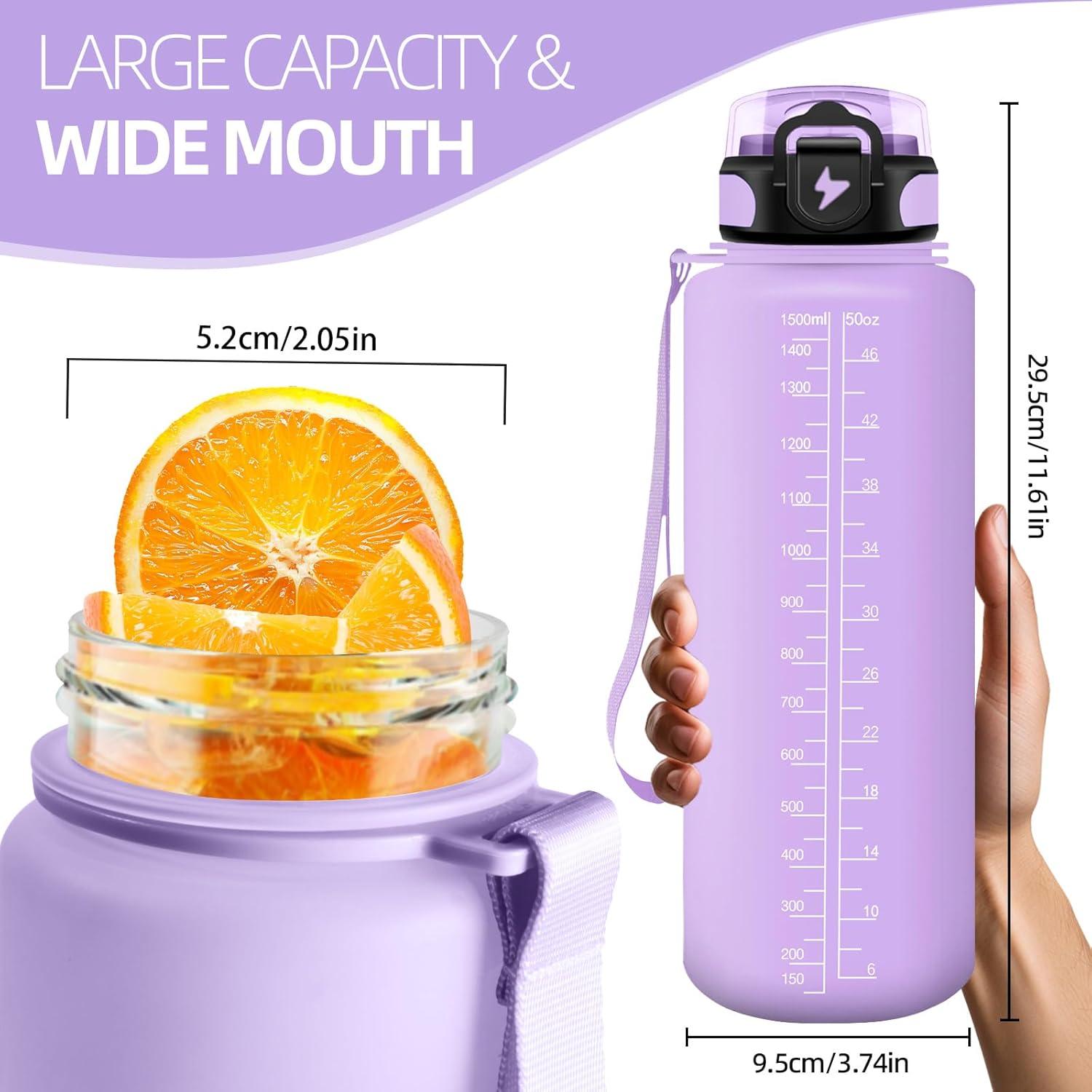 image:imageHoneyHolly Gourde 15L Bouteille Gourde Sport avec Paille Gourde Motivation avec Marqueur de Temps Bouteille deau tanche Bouteille deau pour Randonne Camping Fitness CyclismeViolet 1500ml