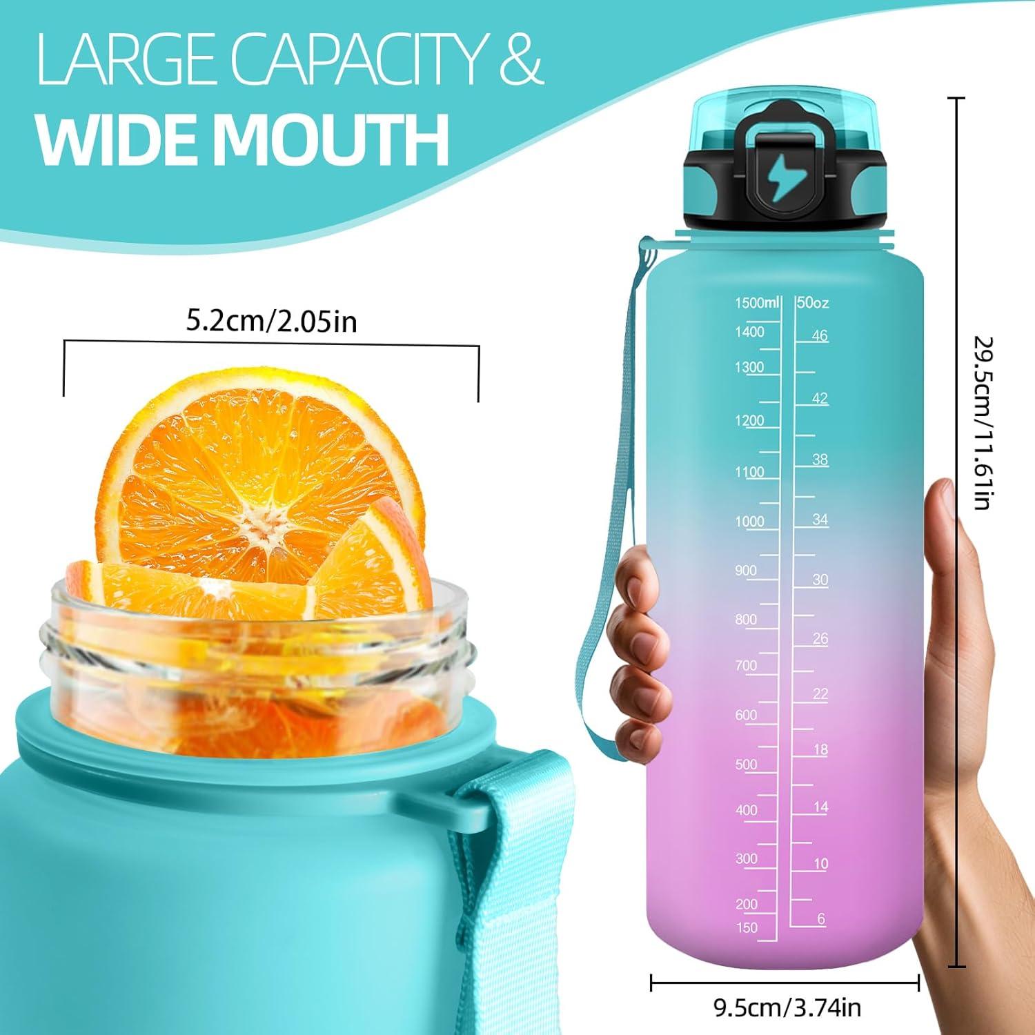 image:imageHoneyHolly Gourde 15L Bouteille Gourde Sport avec Paille Gourde Motivation avec Marqueur de Temps Bouteille deau tanche Bouteille deau pour Randonne Camping Fitness CyclismeVert Poudre 1500ml