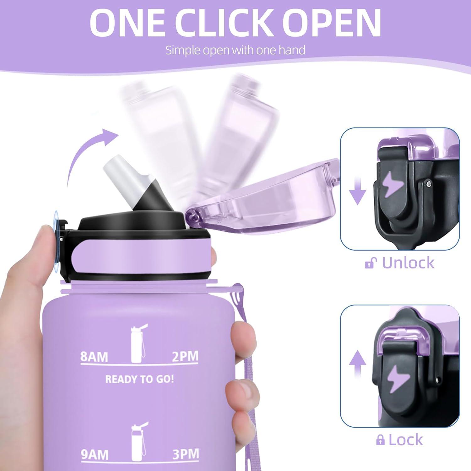 image:imageHoneyHolly Gourde 15L Bouteille Gourde Sport avec Paille Gourde Motivation avec Marqueur de Temps Bouteille deau tanche Bouteille deau pour Randonne Camping Fitness CyclismeViolet 1500ml
