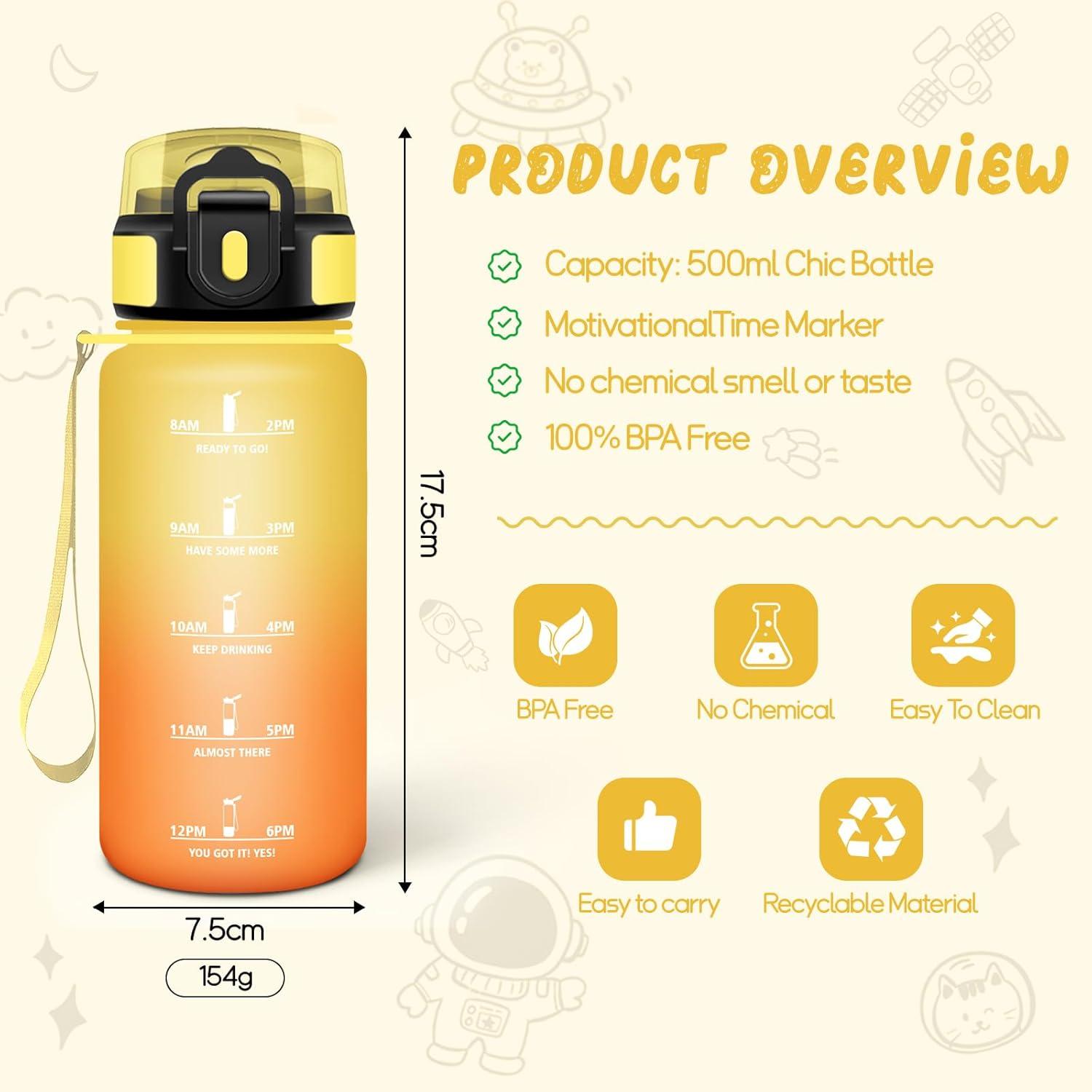 image:imageHoneyHolly Gourde Paille Gourde 500ml sans BPA ampamp tanches Bouteille Motivation Bouteille deau Avec Marqueur de Temps Petite Water Bollte pour Gym Ecole Cyclisme Plein Air SportAmbreorange 500 Ml