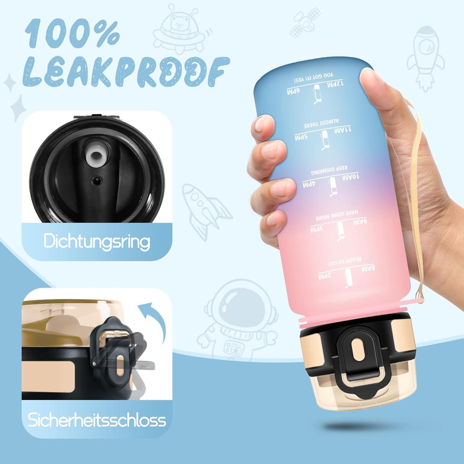 image:imageHoneyHolly Gourde Paille Gourde 500ml sans BPA ampamp tanches Bouteille Motivation Bouteille deau Avec Marqueur de Temps Petite Water Bollte pour Gym Ecole Cyclisme Plein Air SportRose Ciel 500 Ml