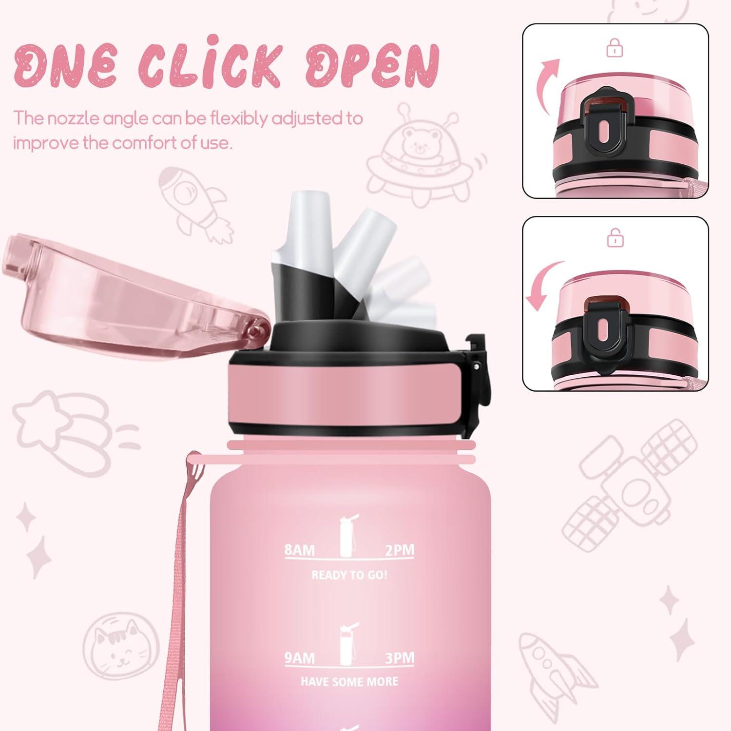 image:imageHoneyHolly Gourde Paille Gourde 500ml sans BPA ampamp tanches Bouteille Motivation Bouteille deau Avec Marqueur de Temps Petite Water Bollte pour Gym Ecole Cyclisme Plein Air SportRoserose 500 Ml