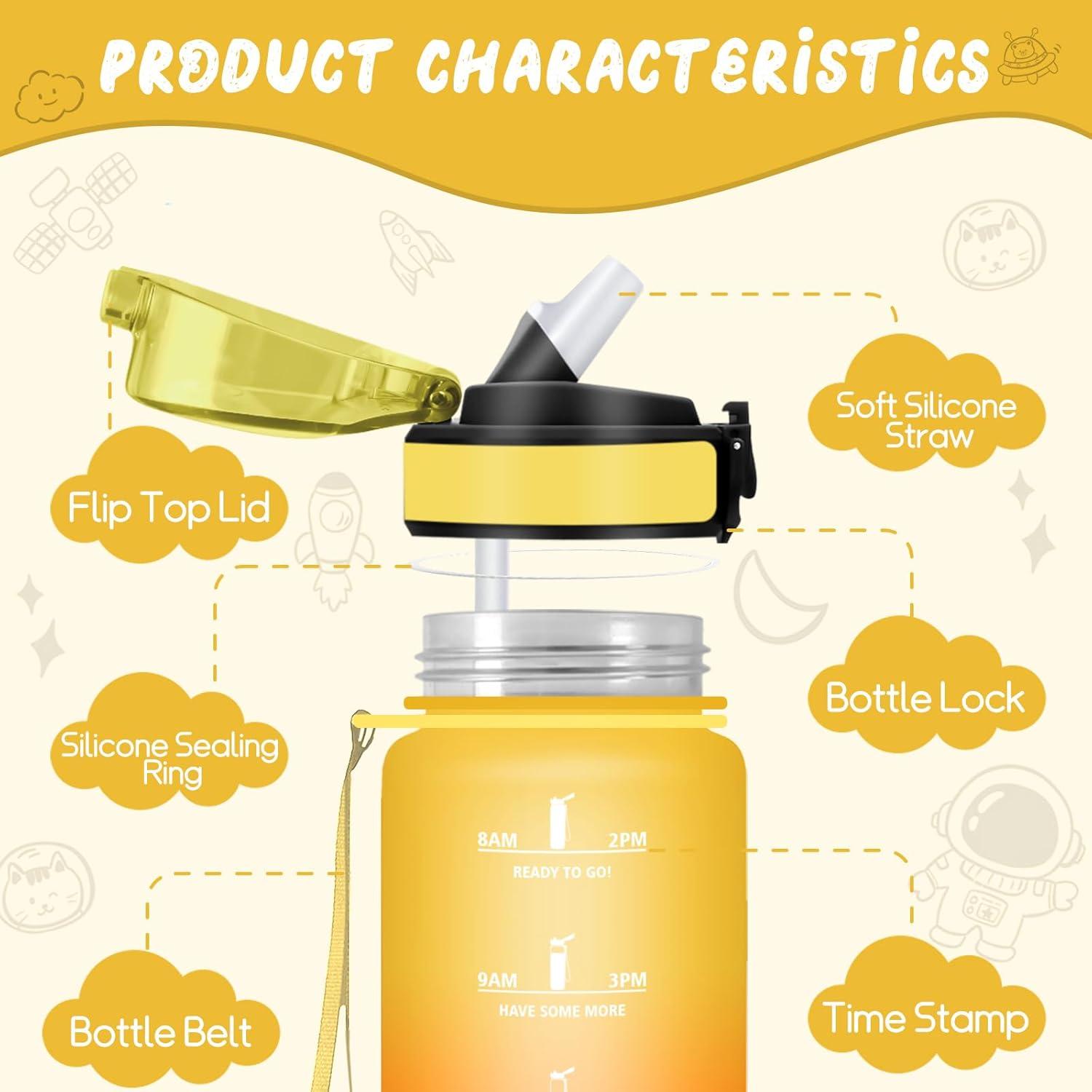 image:imageHoneyHolly Gourde Paille Gourde 500ml sans BPA ampamp tanches Bouteille Motivation Bouteille deau Avec Marqueur de Temps Petite Water Bollte pour Gym Ecole Cyclisme Plein Air SportAmbreorange 500 Ml