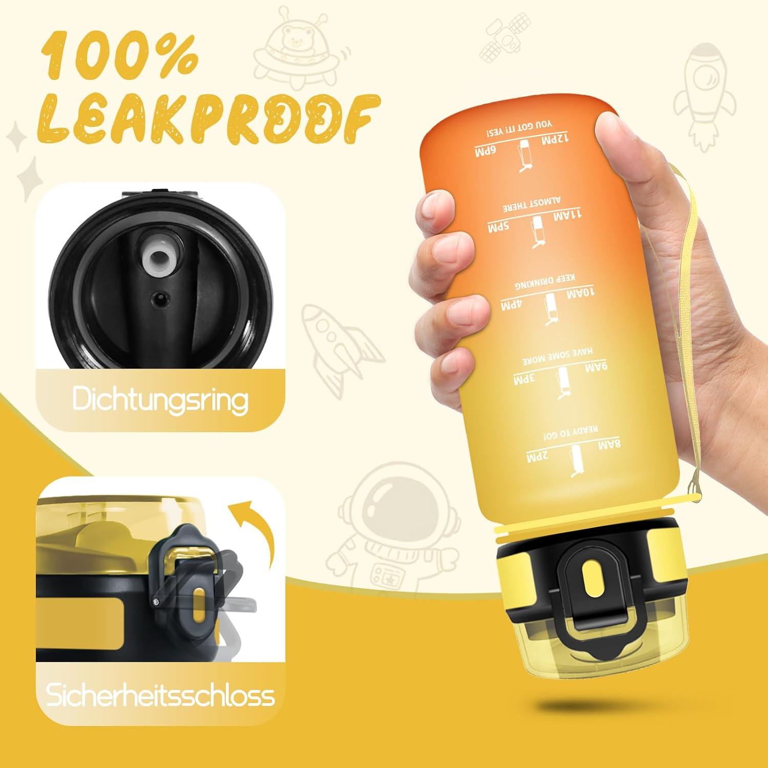 image:imageHoneyHolly Gourde Paille Gourde 500ml sans BPA ampamp tanches Bouteille Motivation Bouteille deau Avec Marqueur de Temps Petite Water Bollte pour Gym Ecole Cyclisme Plein Air SportAmbreorange 500 Ml