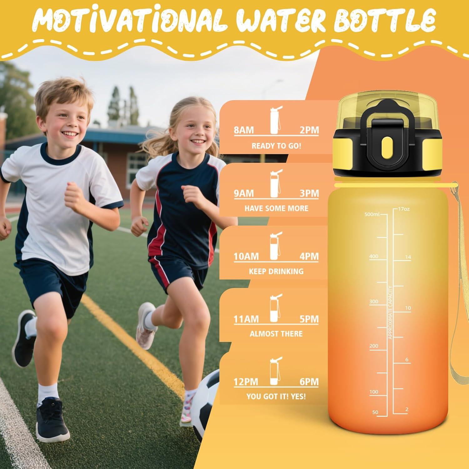 image:imageHoneyHolly Gourde Paille Gourde 500ml sans BPA ampamp tanches Bouteille Motivation Bouteille deau Avec Marqueur de Temps Petite Water Bollte pour Gym Ecole Cyclisme Plein Air SportAmbreorange 500 Ml