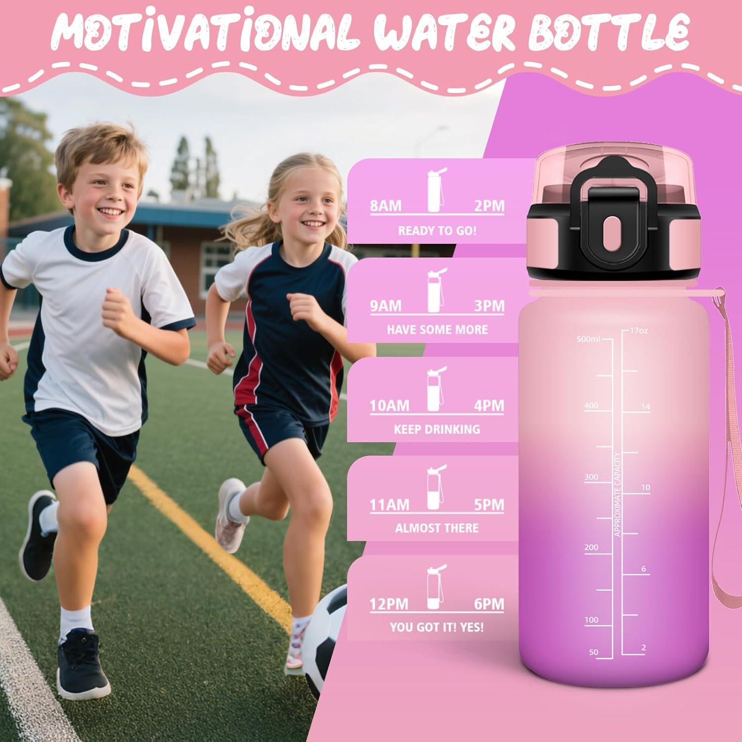 image:imageHoneyHolly Gourde Paille Gourde 500ml sans BPA ampamp tanches Bouteille Motivation Bouteille deau Avec Marqueur de Temps Petite Water Bollte pour Gym Ecole Cyclisme Plein Air SportRoserose 500 Ml