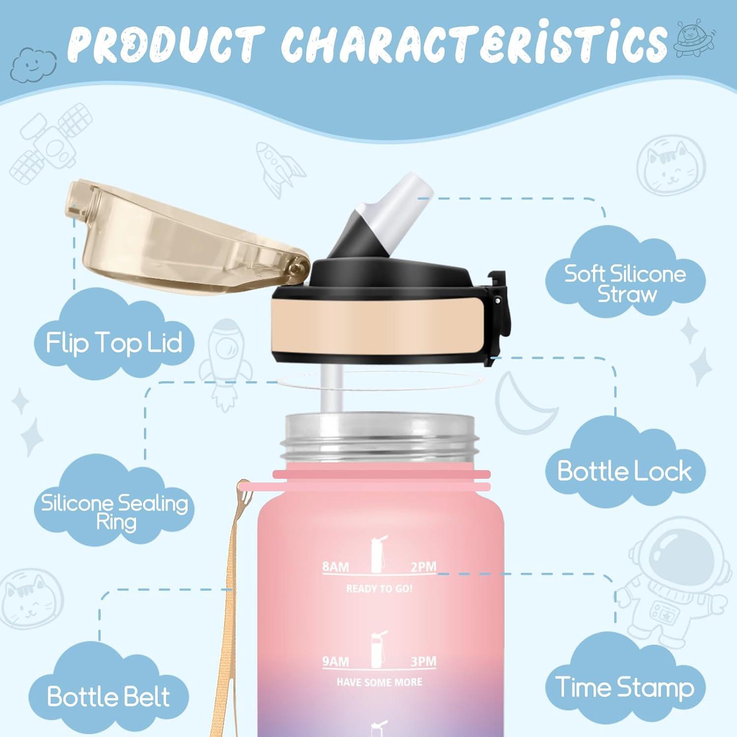 image:imageHoneyHolly Gourde Paille Gourde 500ml sans BPA ampamp tanches Bouteille Motivation Bouteille deau Avec Marqueur de Temps Petite Water Bollte pour Gym Ecole Cyclisme Plein Air SportRose Ciel 500 Ml