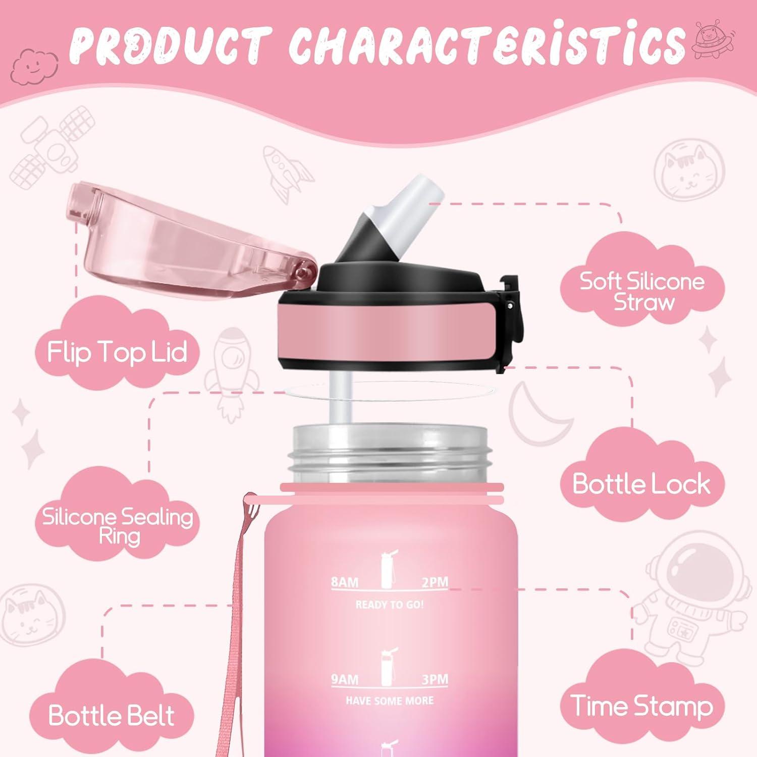 image:imageHoneyHolly Gourde Paille Gourde 500ml sans BPA ampamp tanches Bouteille Motivation Bouteille deau Avec Marqueur de Temps Petite Water Bollte pour Gym Ecole Cyclisme Plein Air SportRoserose 500 Ml
