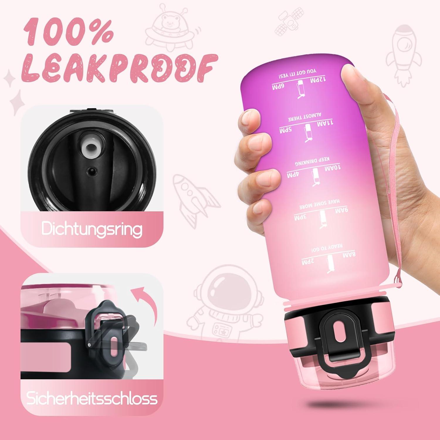 image:imageHoneyHolly Gourde Paille Gourde 500ml sans BPA ampamp tanches Bouteille Motivation Bouteille deau Avec Marqueur de Temps Petite Water Bollte pour Gym Ecole Cyclisme Plein Air SportRoserose 500 Ml
