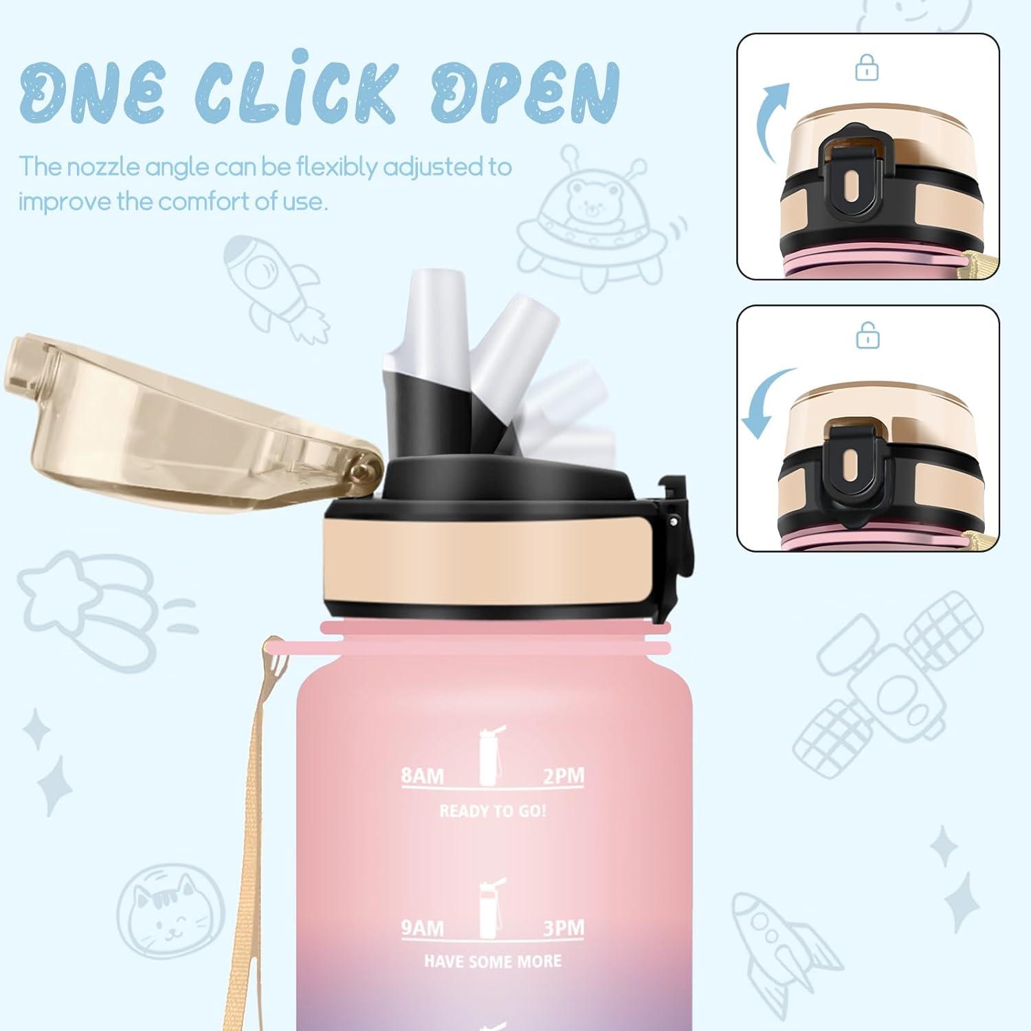 image:imageHoneyHolly Gourde Paille Gourde 500ml sans BPA ampamp tanches Bouteille Motivation Bouteille deau Avec Marqueur de Temps Petite Water Bollte pour Gym Ecole Cyclisme Plein Air SportRose Ciel 500 Ml