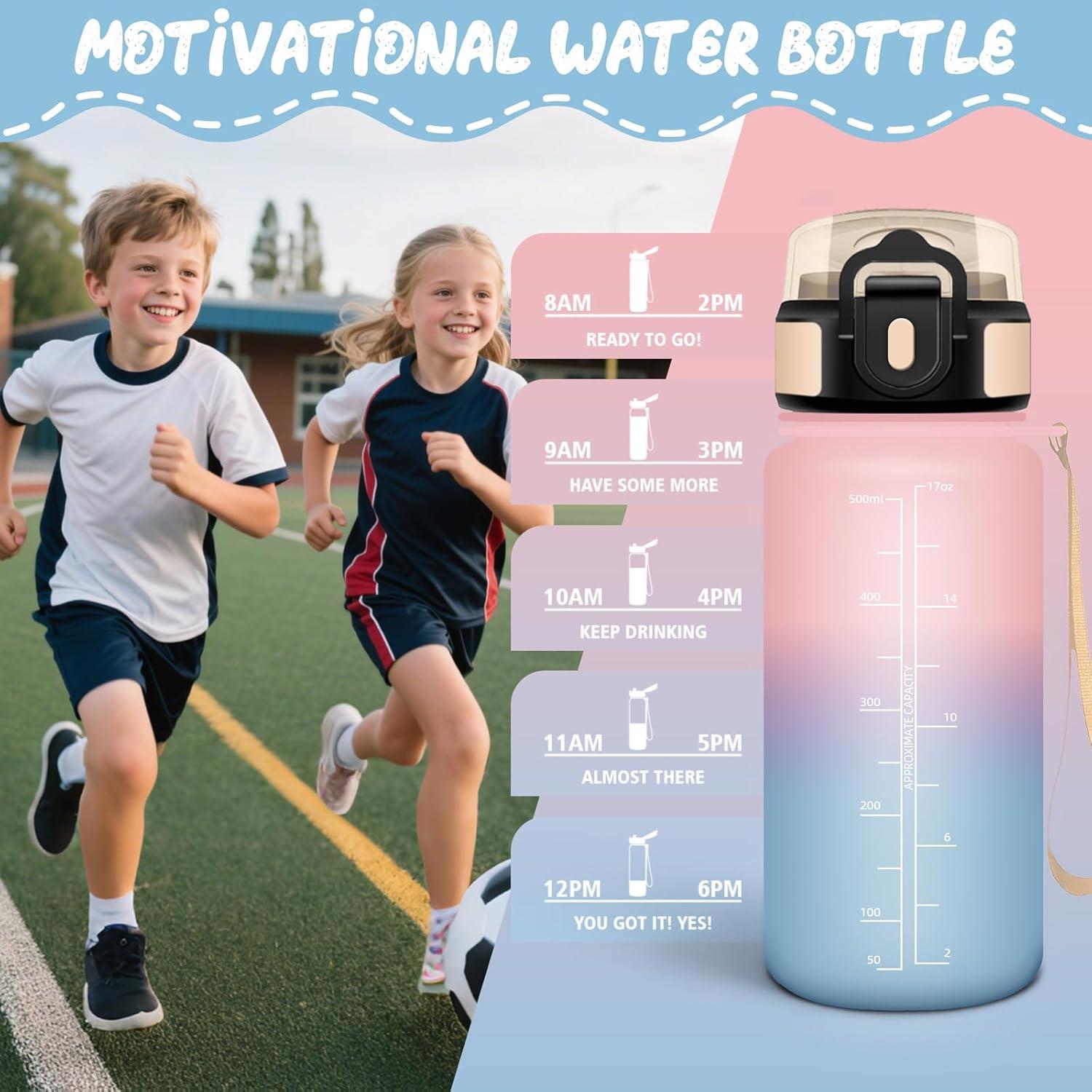 image:imageHoneyHolly Gourde Paille Gourde 500ml sans BPA ampamp tanches Bouteille Motivation Bouteille deau Avec Marqueur de Temps Petite Water Bollte pour Gym Ecole Cyclisme Plein Air SportRose Ciel 500 Ml