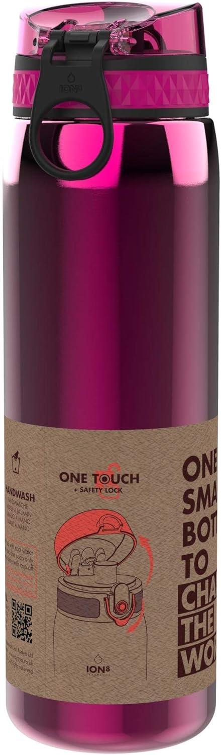 image:imageION8 Gourde Inox Lger 1 Litre Non Isol AntiFuite Facile Ouvrir Verrouillage Scuris Lavable au LaveVaisselle Poigne de Transport Acier Inoxydable 1200ml Bleu Marine CendrRose