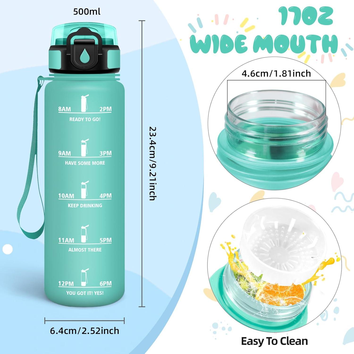 image:imageMotswedi Gourde 1l Sans BPA Gourde Sport avec Marqueur de Temps Bouteille deau AntiFuite Bouteille Plastique pour Fitness Sport Yoga Randonne BleuampampvertCyan Clair500ml