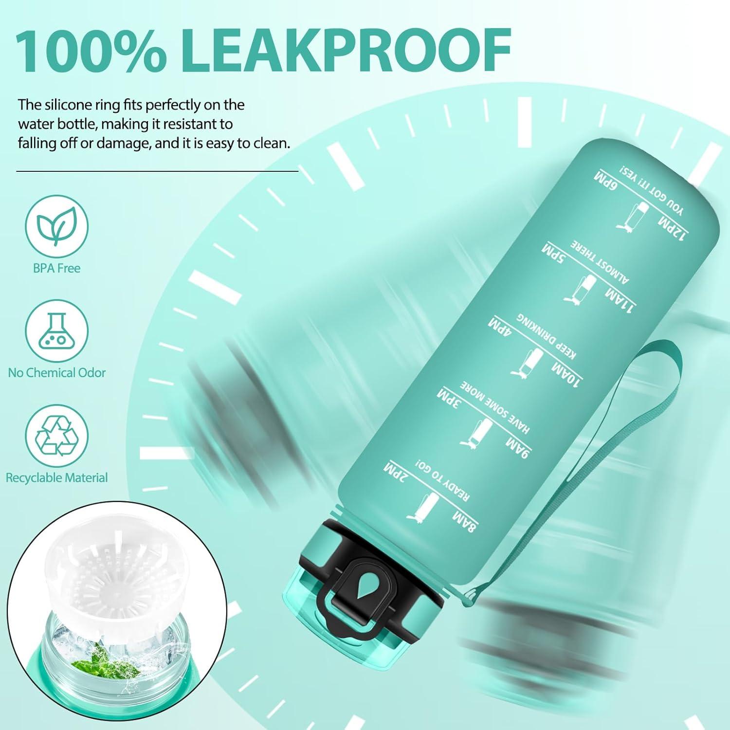 image:imageMotswedi Gourde 1l Sans BPA Gourde Sport avec Marqueur de Temps Bouteille deau AntiFuite Bouteille Plastique pour Fitness Sport Yoga Randonne BleuampampvertBleuvert1000ml