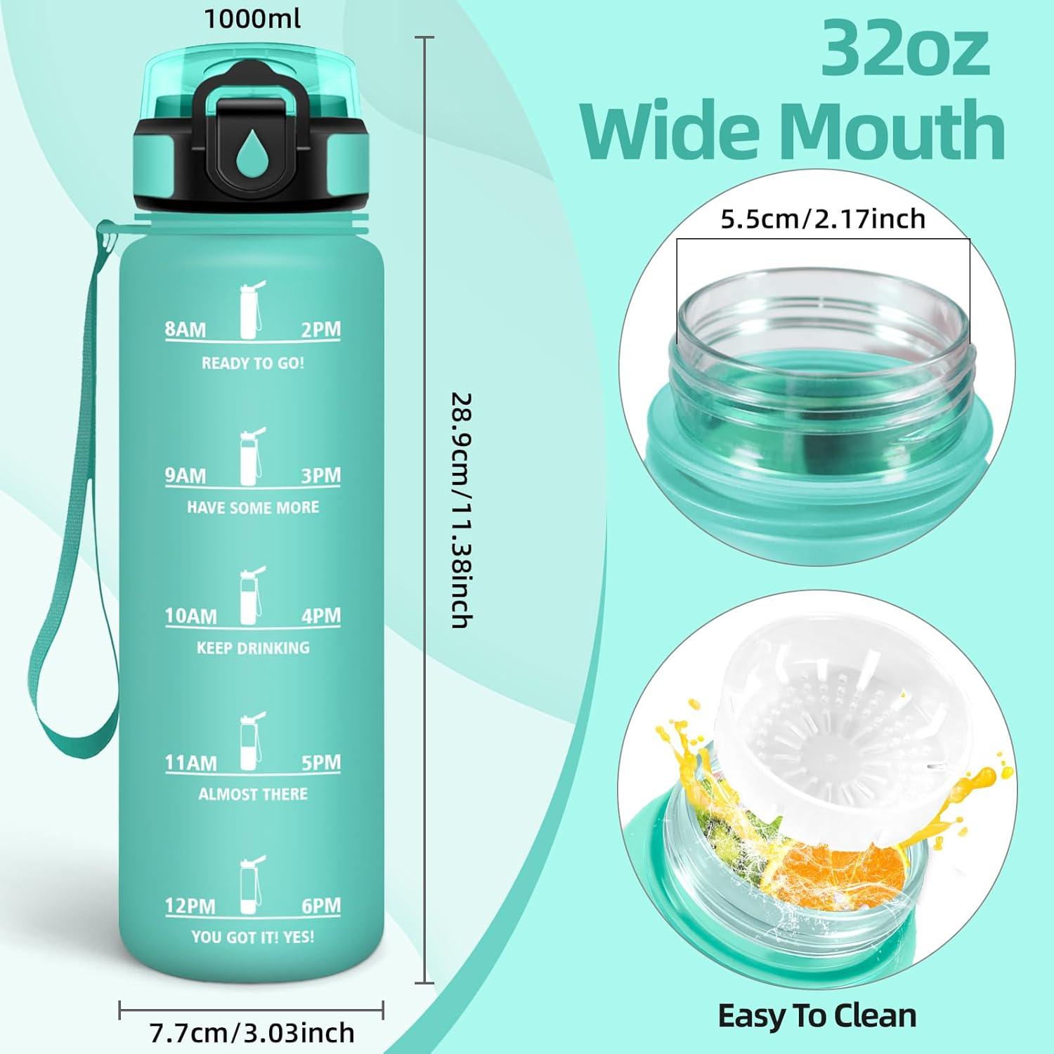 image:imageMotswedi Gourde 1l Sans BPA Gourde Sport avec Marqueur de Temps Bouteille deau AntiFuite Bouteille Plastique pour Fitness Sport Yoga Randonne BleuampampvertBleuvert1000ml