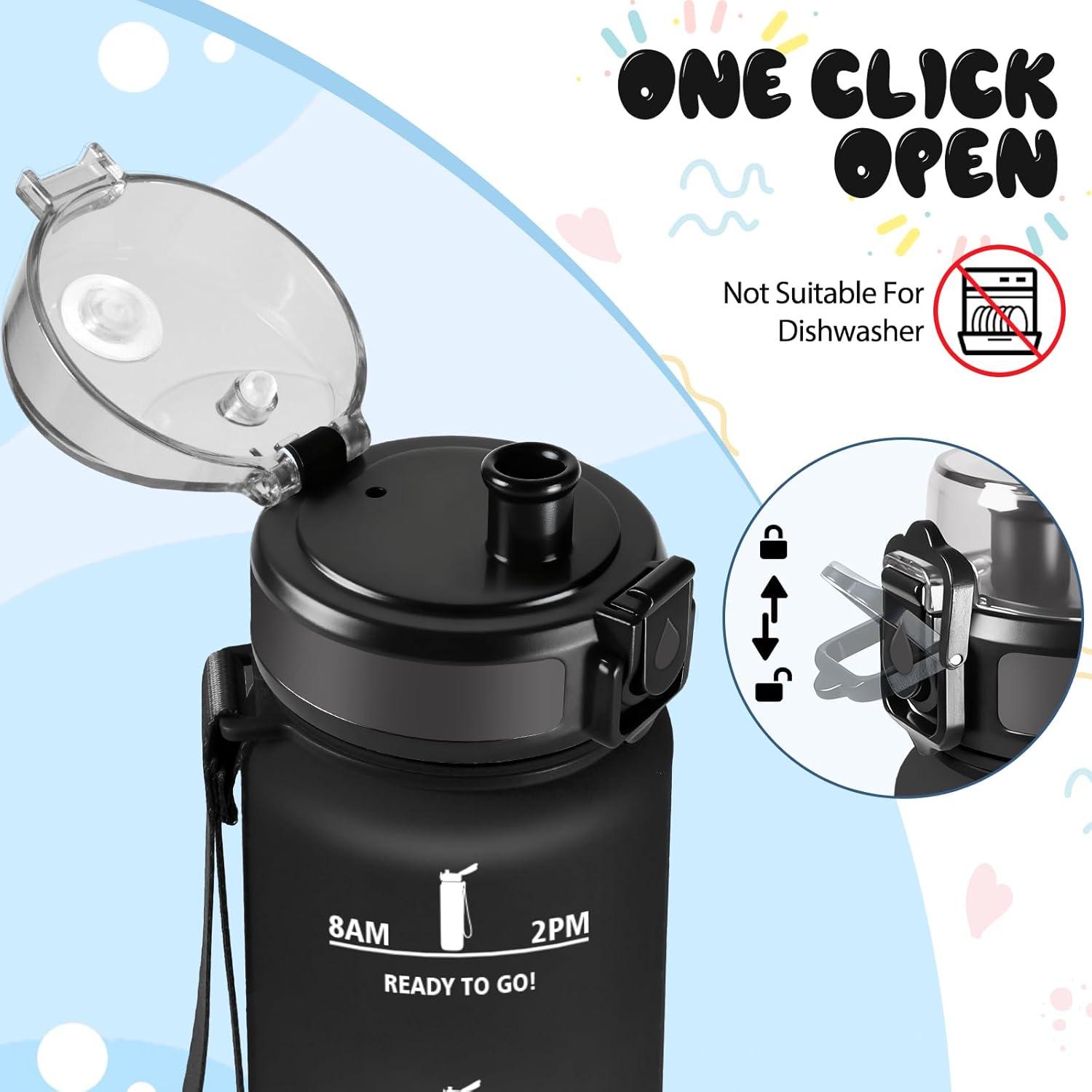image:imageMotswedi Gourde 1l Sans BPA Gourde Sport avec Marqueur de Temps Bouteille deau AntiFuite Bouteille Plastique pour Fitness Sport Yoga Randonne BleuampampvertNoirrouge500ml