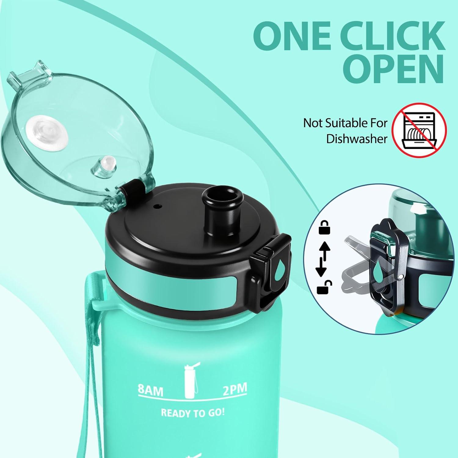 image:imageMotswedi Gourde 1l Sans BPA Gourde Sport avec Marqueur de Temps Bouteille deau AntiFuite Bouteille Plastique pour Fitness Sport Yoga Randonne BleuampampvertBleuvert1000ml