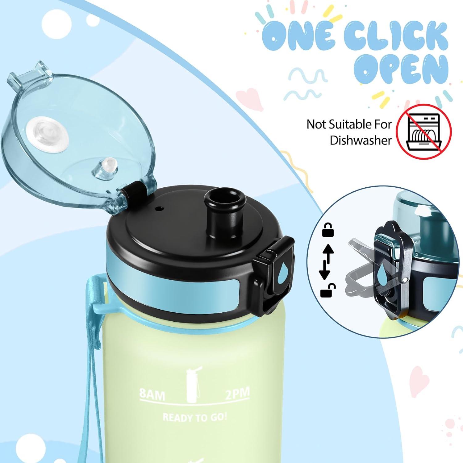 image:imageMotswedi Gourde 1l Sans BPA Gourde Sport avec Marqueur de Temps Bouteille deau AntiFuite Bouteille Plastique pour Fitness Sport Yoga Randonne BleuampampvertGivreciel500ml
