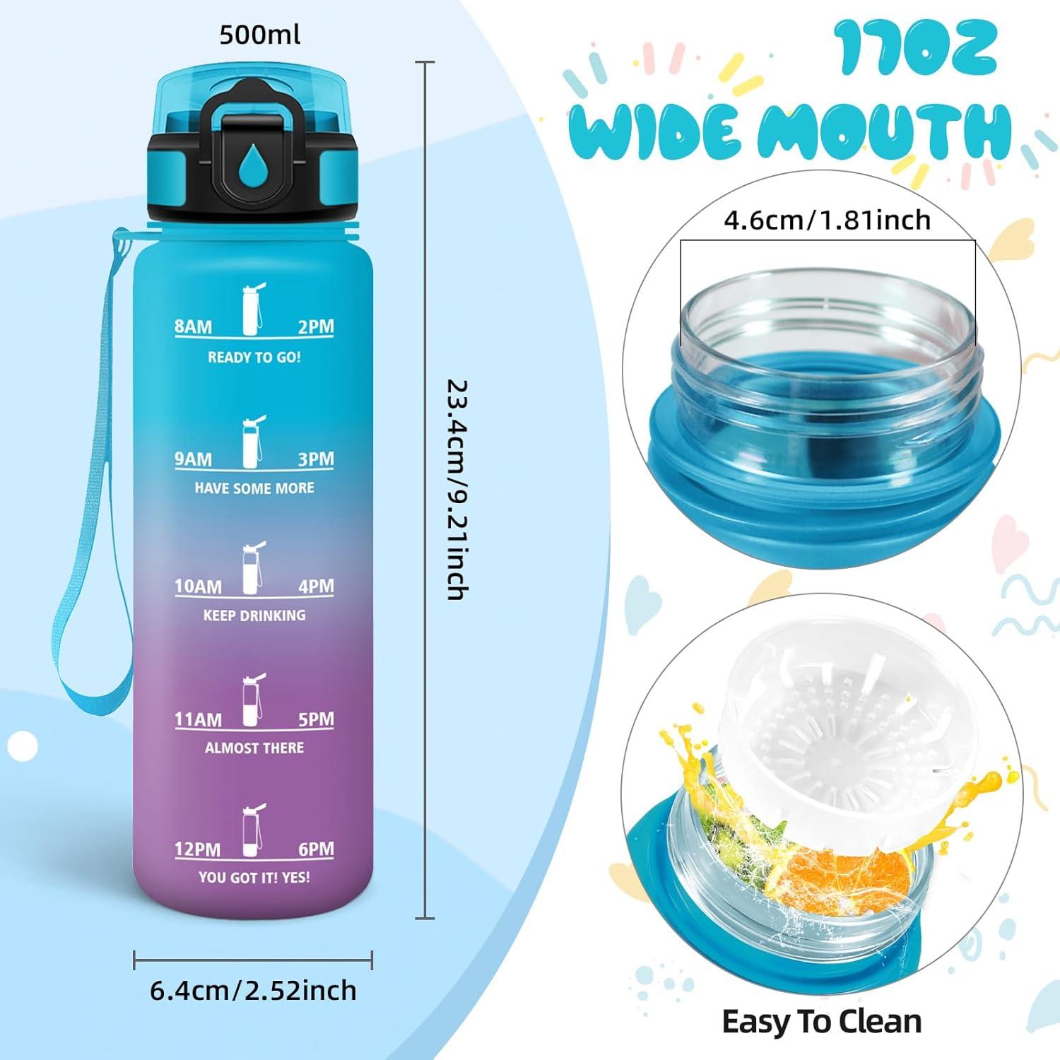 image:imageMotswedi Gourde 1l Sans BPA Gourde Sport avec Marqueur de Temps Bouteille deau AntiFuite Bouteille Plastique pour Fitness Sport Yoga Randonne BleuampampvertBleuviolet500ml