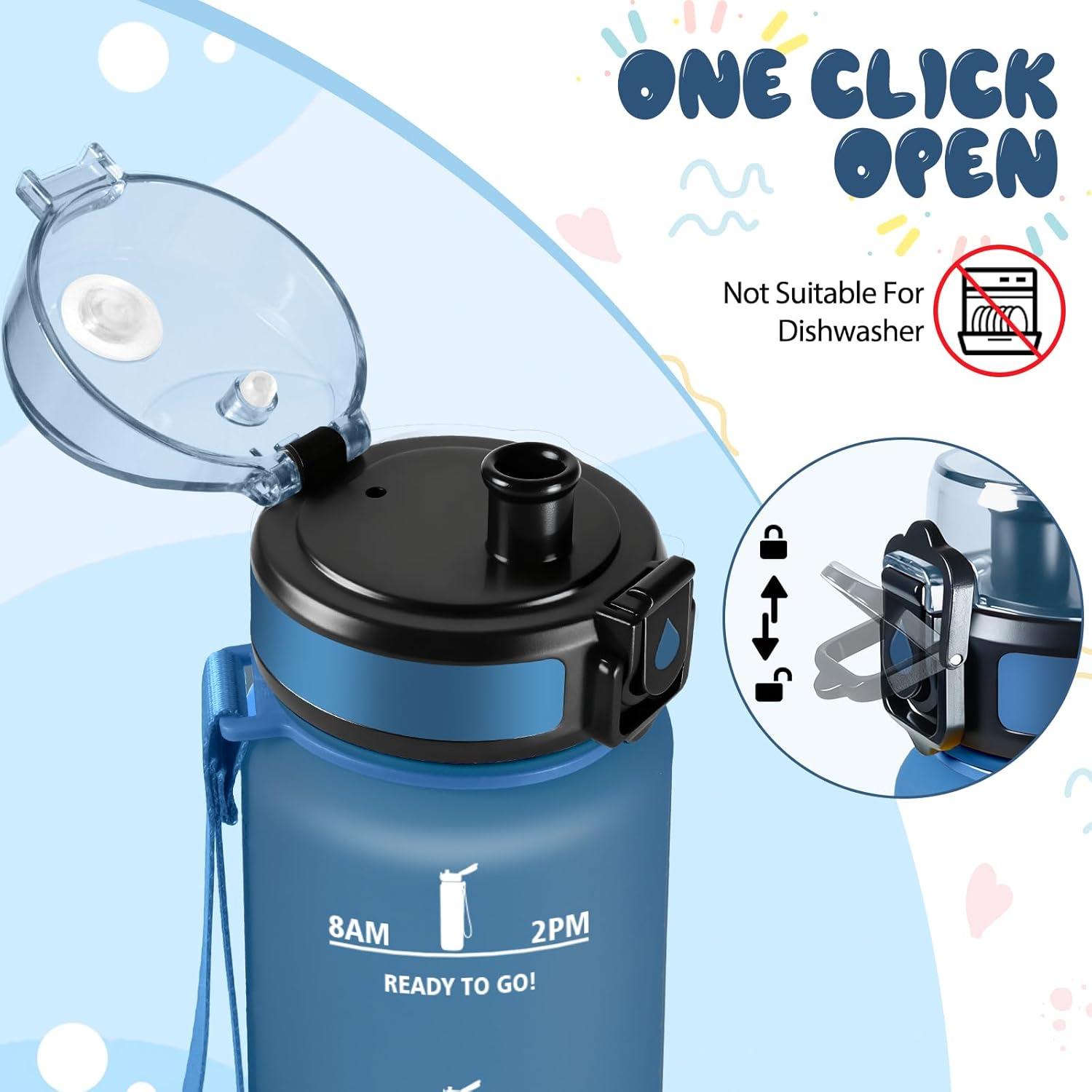 image:imageMotswedi Gourde 1l Sans BPA Gourde Sport avec Marqueur de Temps Bouteille deau AntiFuite Bouteille Plastique pour Fitness Sport Yoga Randonne BleuampampvertBleu Marine500ml