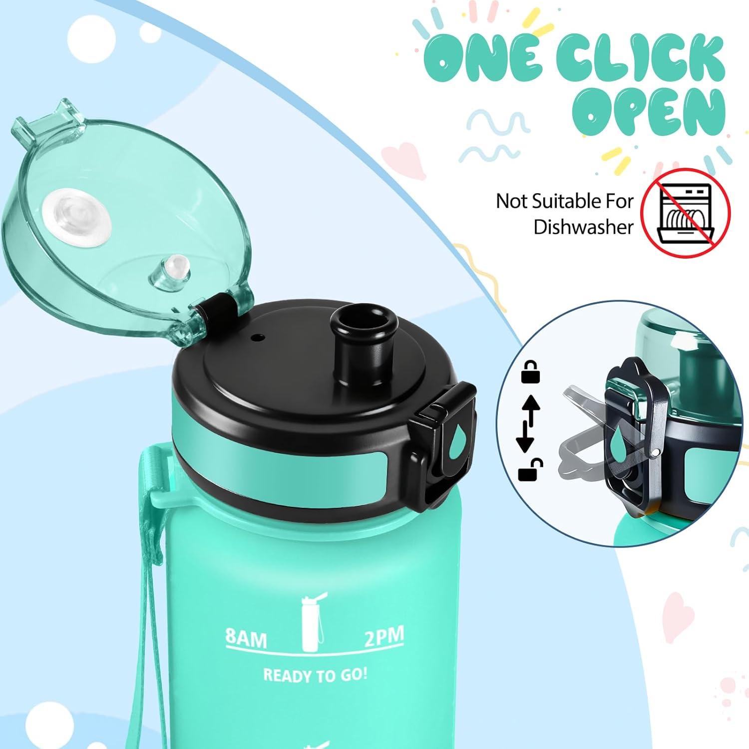 image:imageMotswedi Gourde 1l Sans BPA Gourde Sport avec Marqueur de Temps Bouteille deau AntiFuite Bouteille Plastique pour Fitness Sport Yoga Randonne BleuampampvertCyan Clair500ml