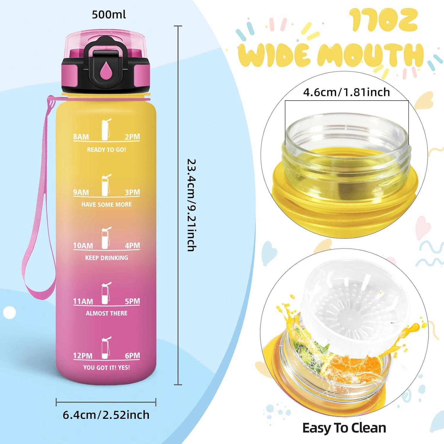 image:imageMotswedi Gourde 1l Sans BPA Gourde Sport avec Marqueur de Temps Bouteille deau AntiFuite Bouteille Plastique pour Fitness Sport Yoga Randonne BleuampampvertJaunerose500ml