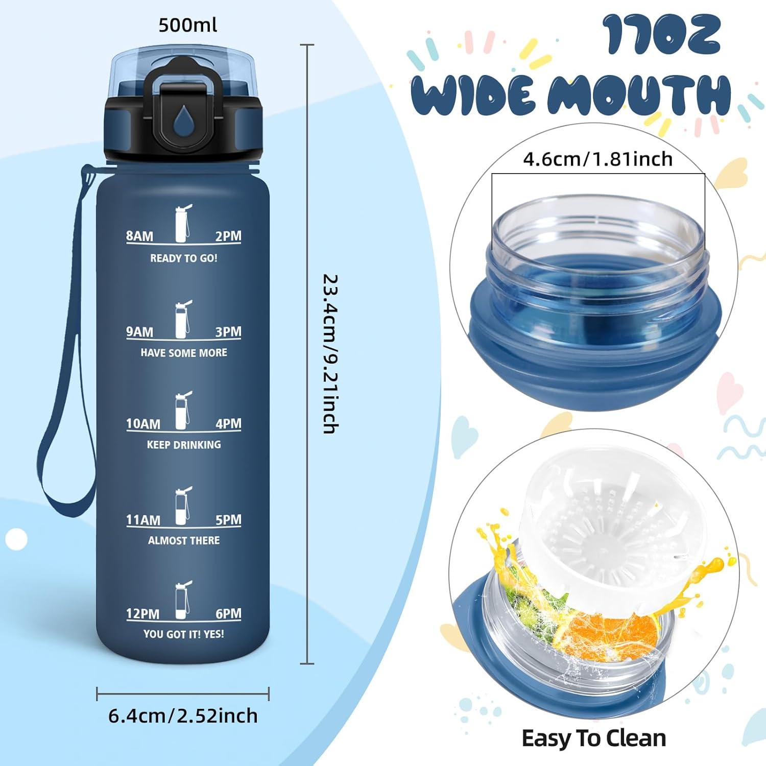 image:imageMotswedi Gourde 1l Sans BPA Gourde Sport avec Marqueur de Temps Bouteille deau AntiFuite Bouteille Plastique pour Fitness Sport Yoga Randonne BleuampampvertBleu Marine500ml