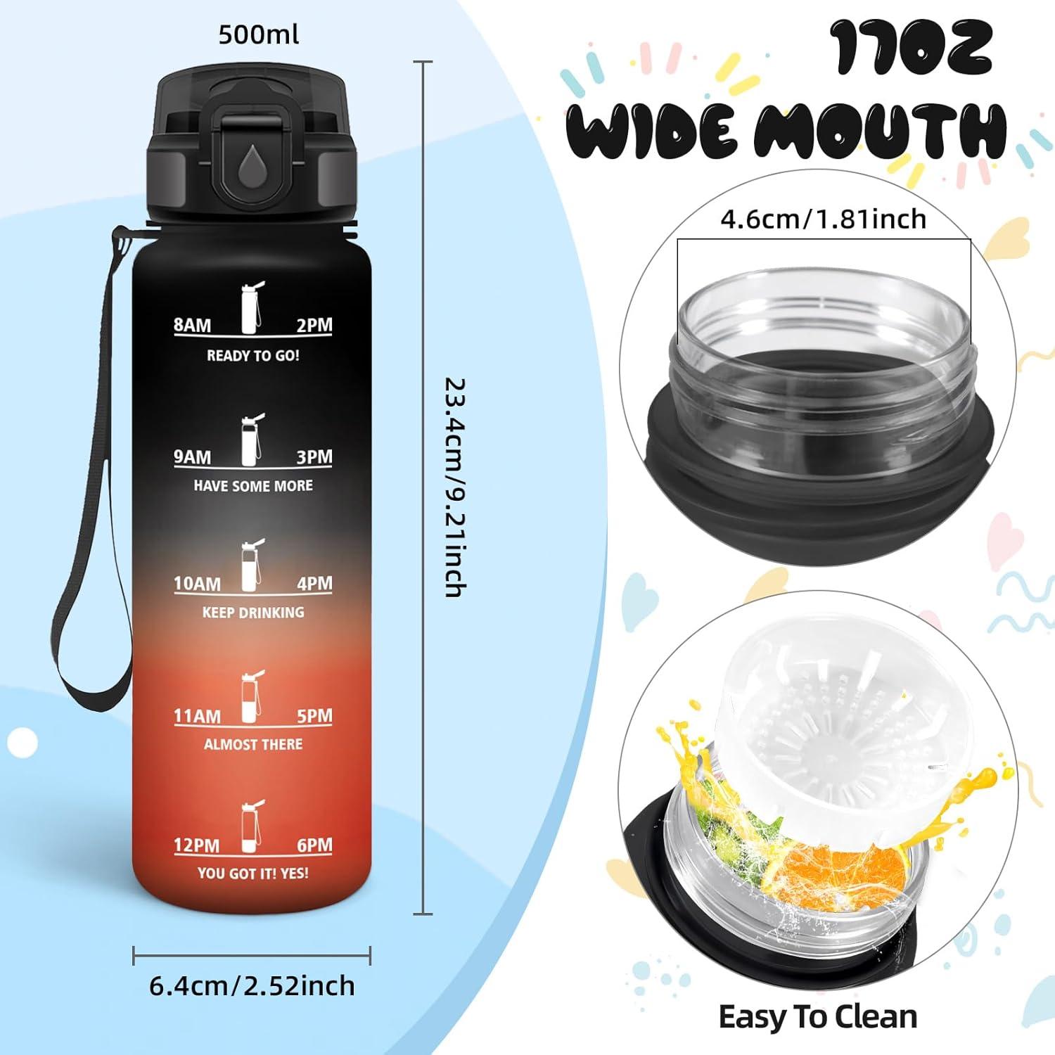 image:imageMotswedi Gourde 1l Sans BPA Gourde Sport avec Marqueur de Temps Bouteille deau AntiFuite Bouteille Plastique pour Fitness Sport Yoga Randonne BleuampampvertNoirrouge500ml