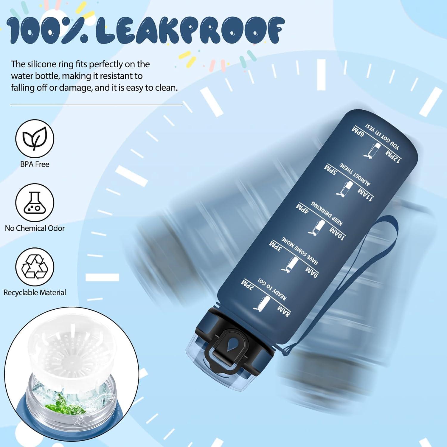 image:imageMotswedi Gourde 1l Sans BPA Gourde Sport avec Marqueur de Temps Bouteille deau AntiFuite Bouteille Plastique pour Fitness Sport Yoga Randonne BleuampampvertBleu Marine500ml