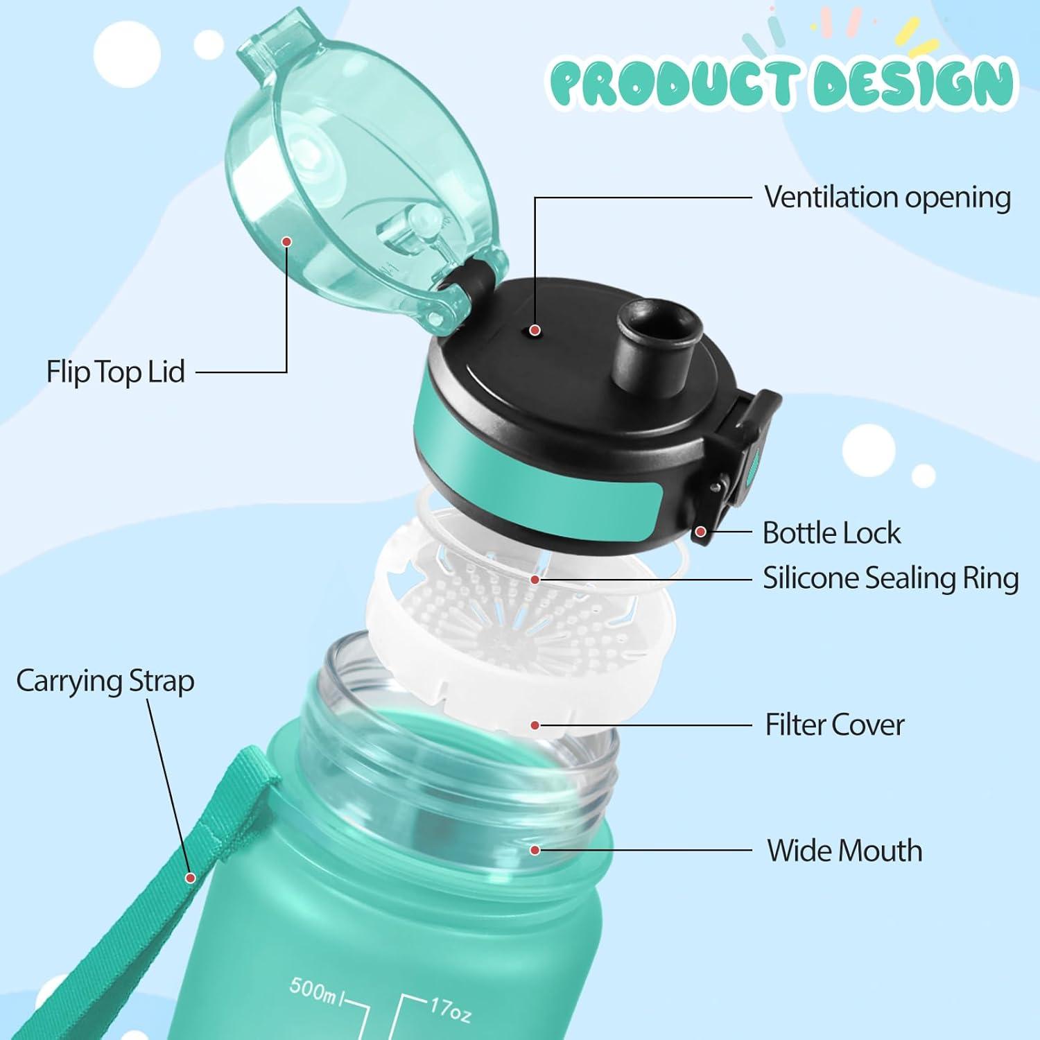 image:imageMotswedi Gourde 1l Sans BPA Gourde Sport avec Marqueur de Temps Bouteille deau AntiFuite Bouteille Plastique pour Fitness Sport Yoga Randonne BleuampampvertCyan Clair500ml