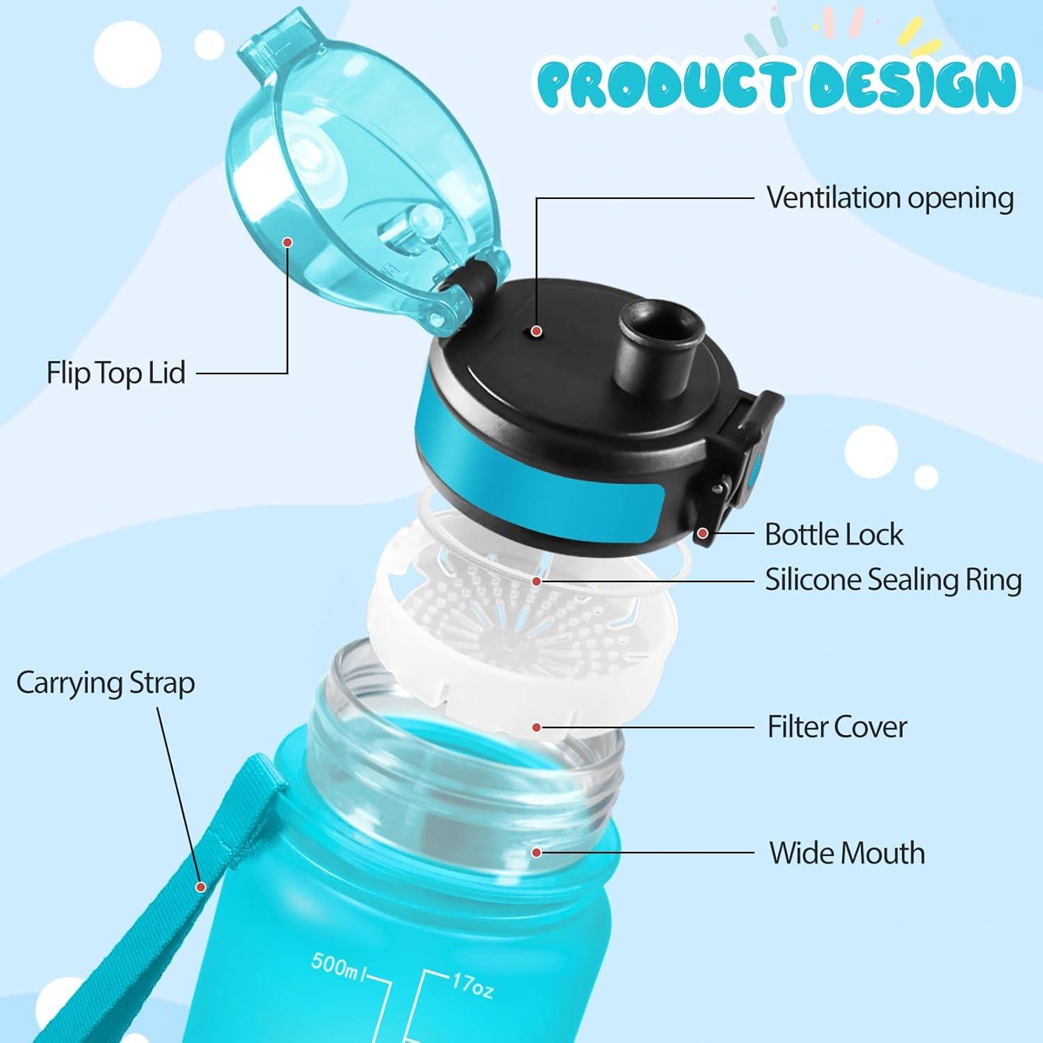 image:imageMotswedi Gourde 1l Sans BPA Gourde Sport avec Marqueur de Temps Bouteille deau AntiFuite Bouteille Plastique pour Fitness Sport Yoga Randonne BleuampampvertBleuviolet500ml