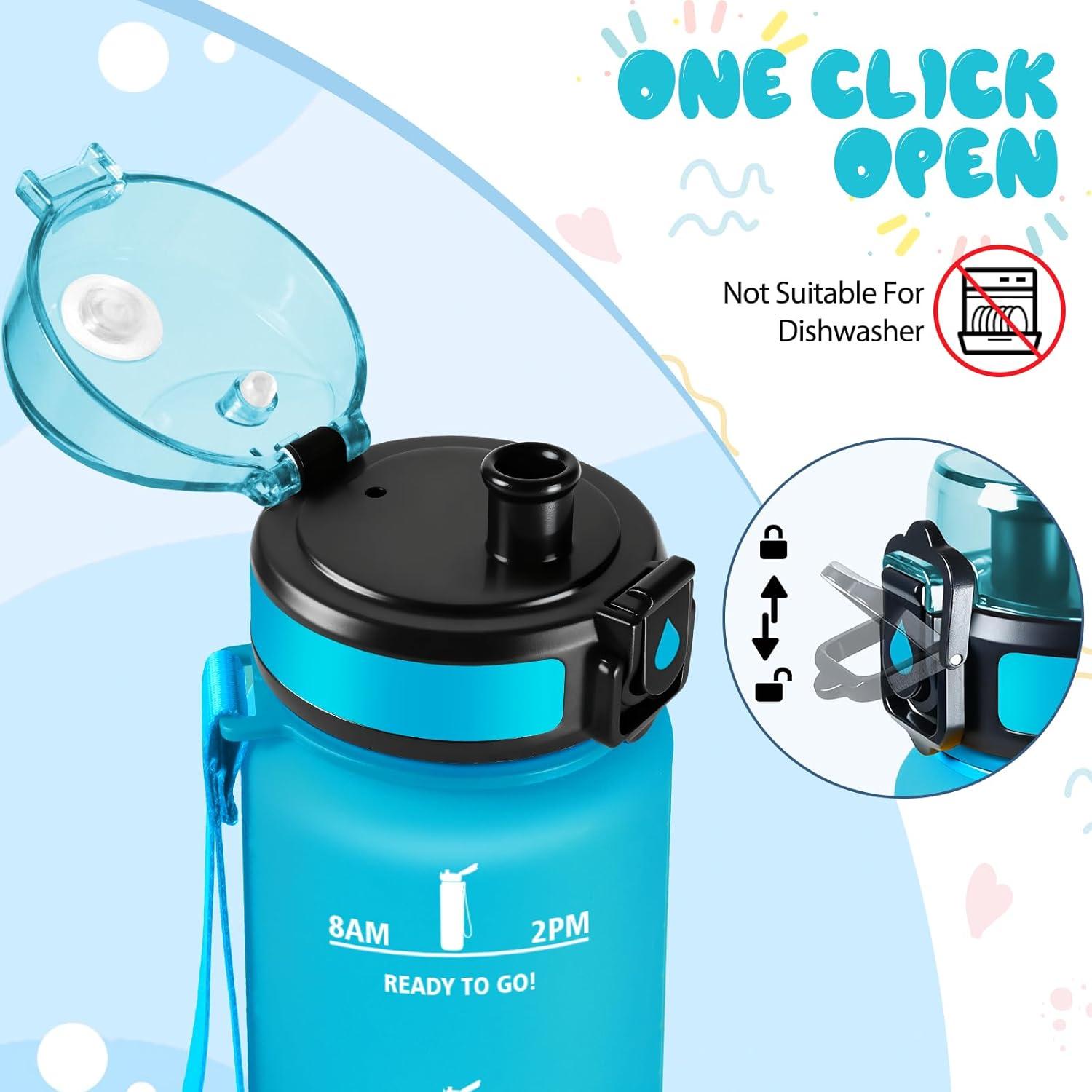 image:imageMotswedi Gourde 1l Sans BPA Gourde Sport avec Marqueur de Temps Bouteille deau AntiFuite Bouteille Plastique pour Fitness Sport Yoga Randonne BleuampampvertBleuviolet500ml