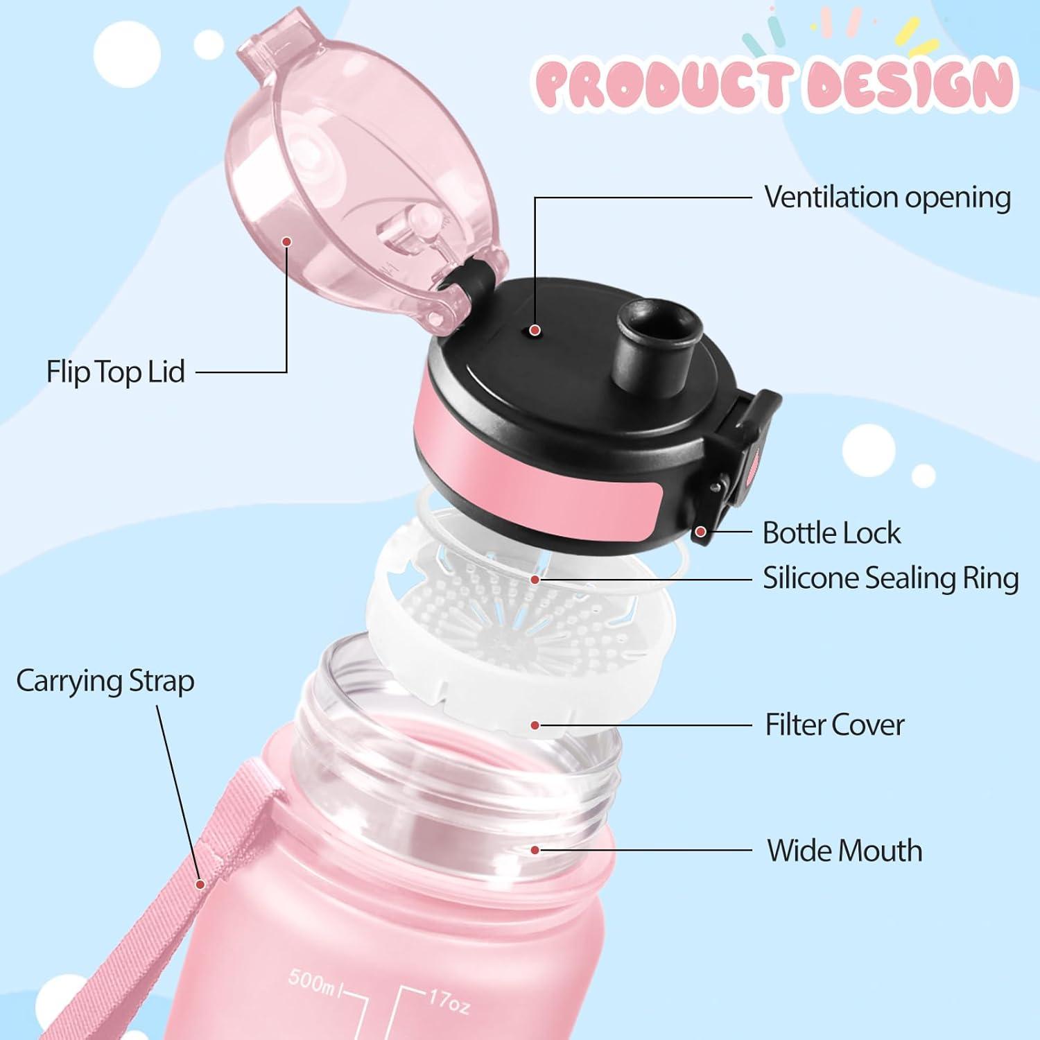 image:imageMotswedi Gourde 1l Sans BPA Gourde Sport avec Marqueur de Temps Bouteille deau AntiFuite Bouteille Plastique pour Fitness Sport Yoga Randonne BleuampampvertRosecyan500ml