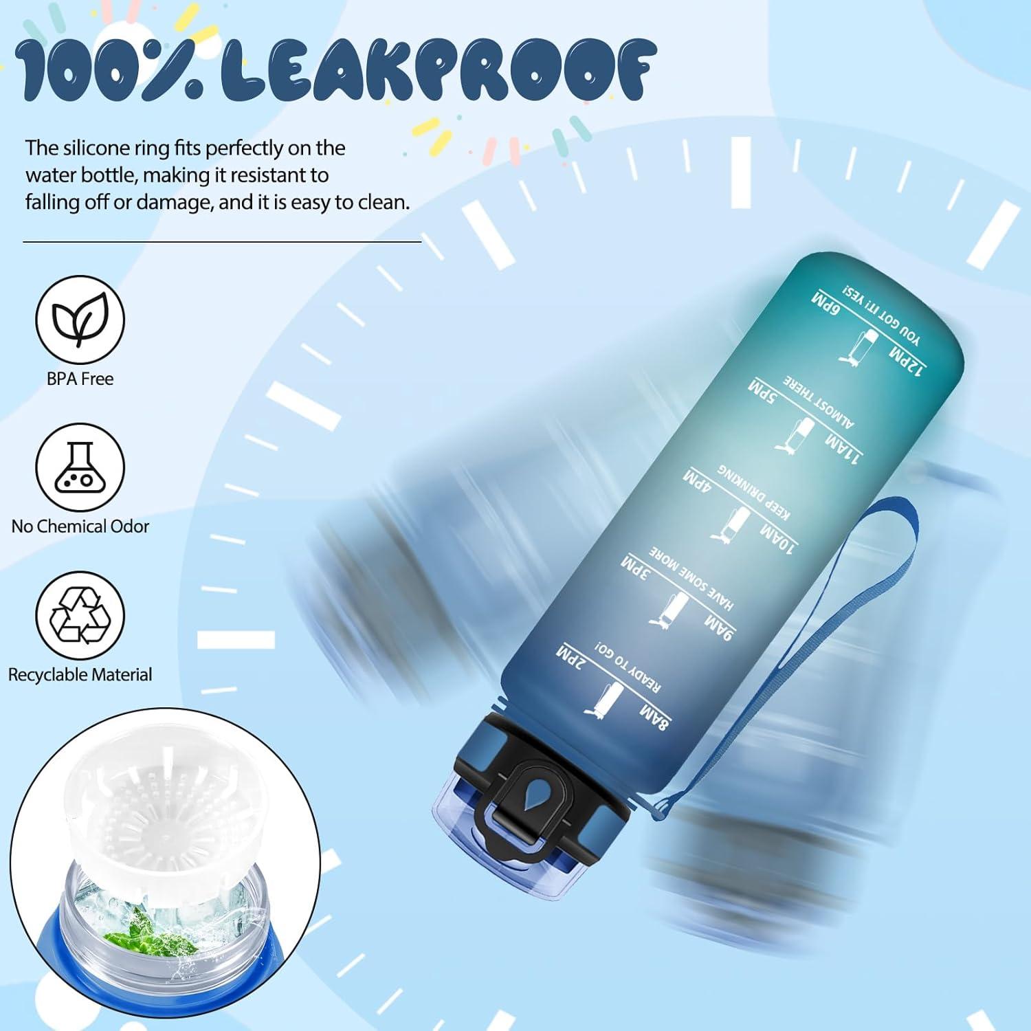 image:imageMotswedi Gourde 1l Sans BPA Gourde Sport avec Marqueur de Temps Bouteille deau AntiFuite Bouteille Plastique pour Fitness Sport Yoga Randonne BleuampampvertBleuvert500ml