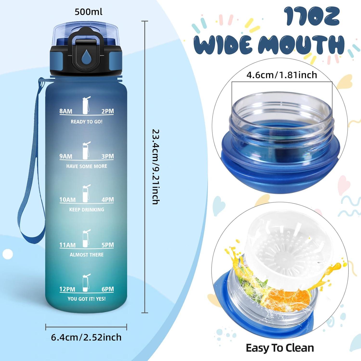 image:imageMotswedi Gourde 1l Sans BPA Gourde Sport avec Marqueur de Temps Bouteille deau AntiFuite Bouteille Plastique pour Fitness Sport Yoga Randonne BleuampampvertBleuvert500ml