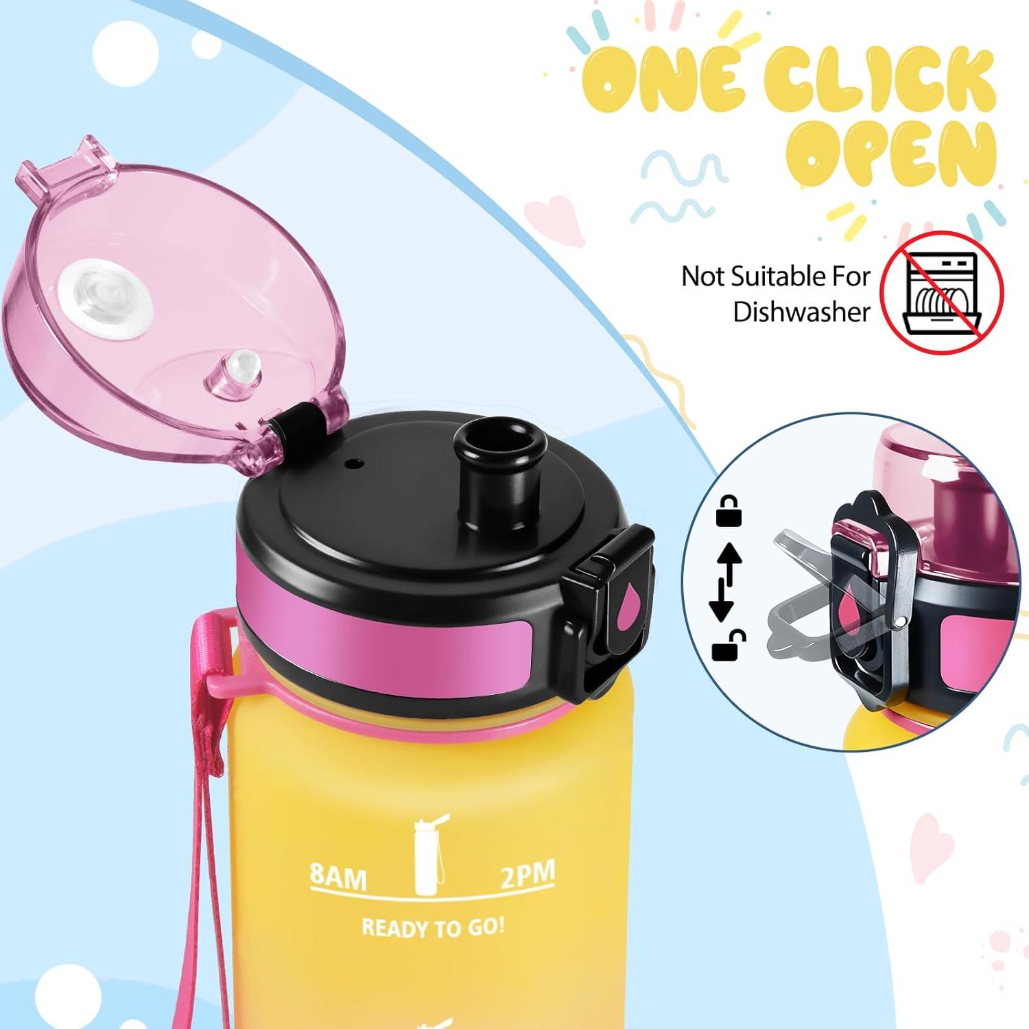 image:imageMotswedi Gourde 1l Sans BPA Gourde Sport avec Marqueur de Temps Bouteille deau AntiFuite Bouteille Plastique pour Fitness Sport Yoga Randonne BleuampampvertJaunerose500ml
