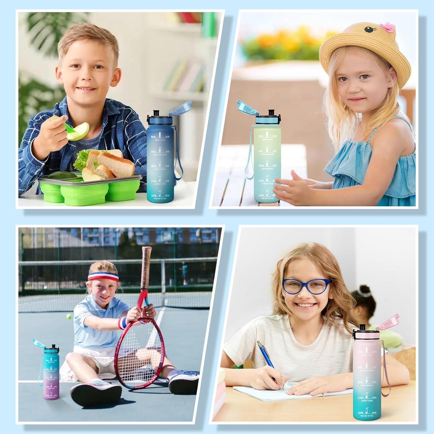 image:imageMotswedi Gourde 1l Sans BPA Gourde Sport avec Marqueur de Temps Bouteille deau AntiFuite Bouteille Plastique pour Fitness Sport Yoga Randonne BleuampampvertBleuvert500ml