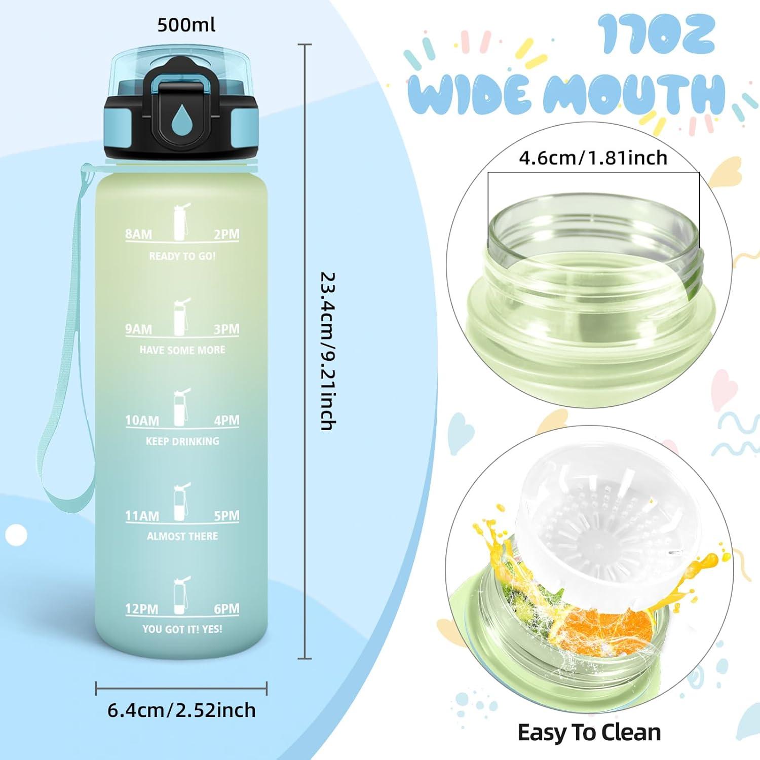 image:imageMotswedi Gourde 1l Sans BPA Gourde Sport avec Marqueur de Temps Bouteille deau AntiFuite Bouteille Plastique pour Fitness Sport Yoga Randonne BleuampampvertGivreciel500ml