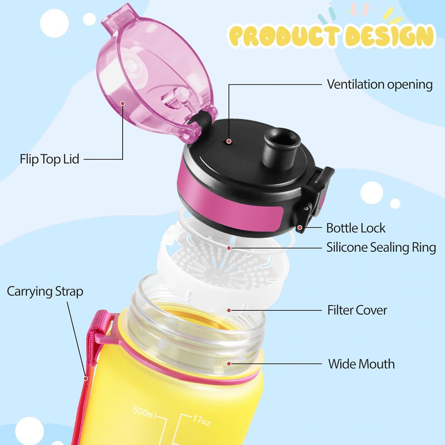 image:imageMotswedi Gourde 1l Sans BPA Gourde Sport avec Marqueur de Temps Bouteille deau AntiFuite Bouteille Plastique pour Fitness Sport Yoga Randonne BleuampampvertJaunerose500ml