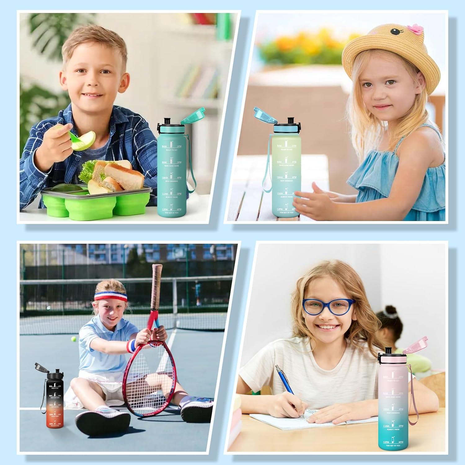 image:imageMotswedi Gourde 1l Sans BPA Gourde Sport avec Marqueur de Temps Bouteille deau AntiFuite Bouteille Plastique pour Fitness Sport Yoga Randonne BleuampampvertCyan Clair500ml