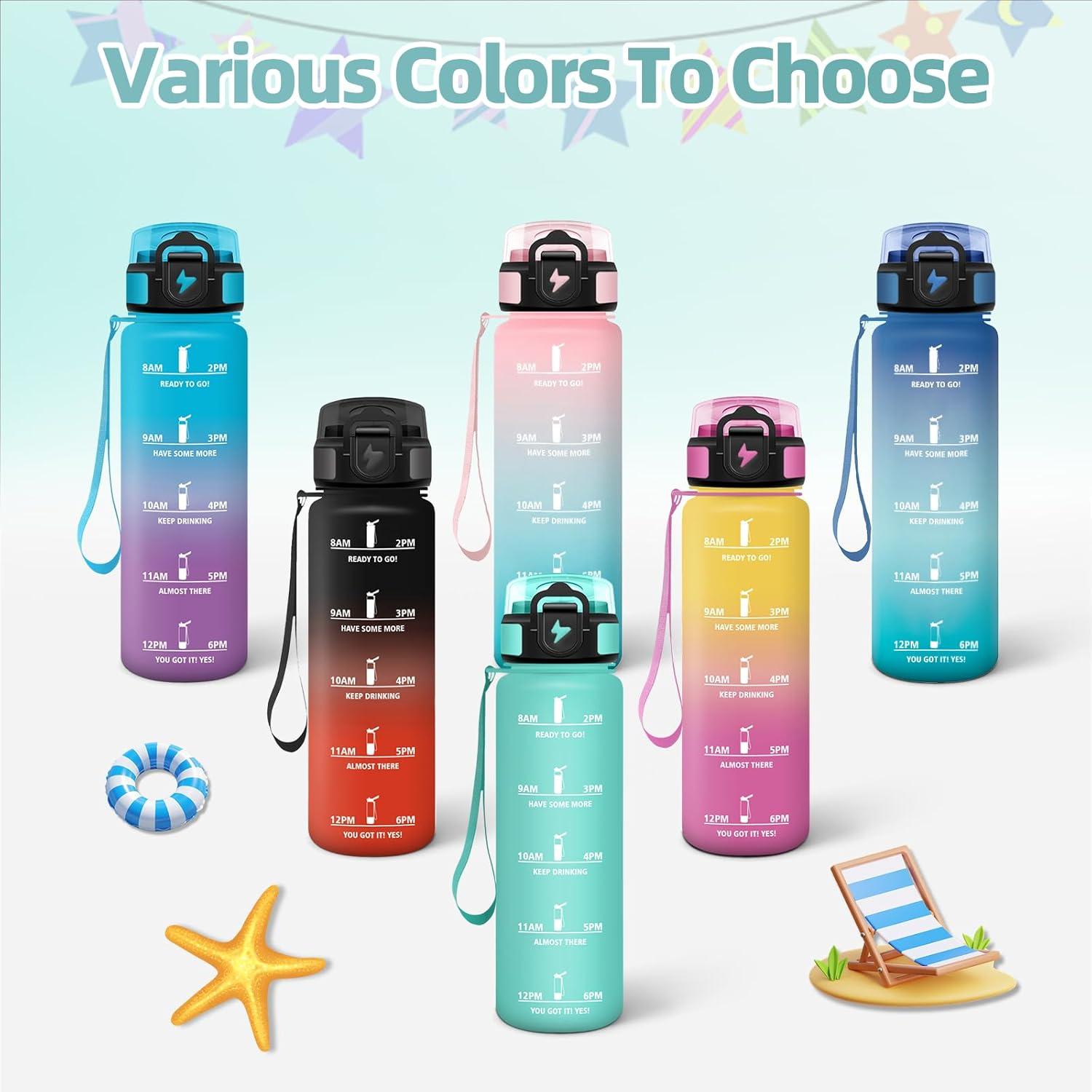 image:imageMotswedi Gourde Enfant 500 ml AntiFuite Gourde Sport avec Marqueur de Temps Bouteille deau Rutilisable Sans BPA Bouteille pour cole Sport Yoga Fitness Randonne Rose VertBleu Vert 325c